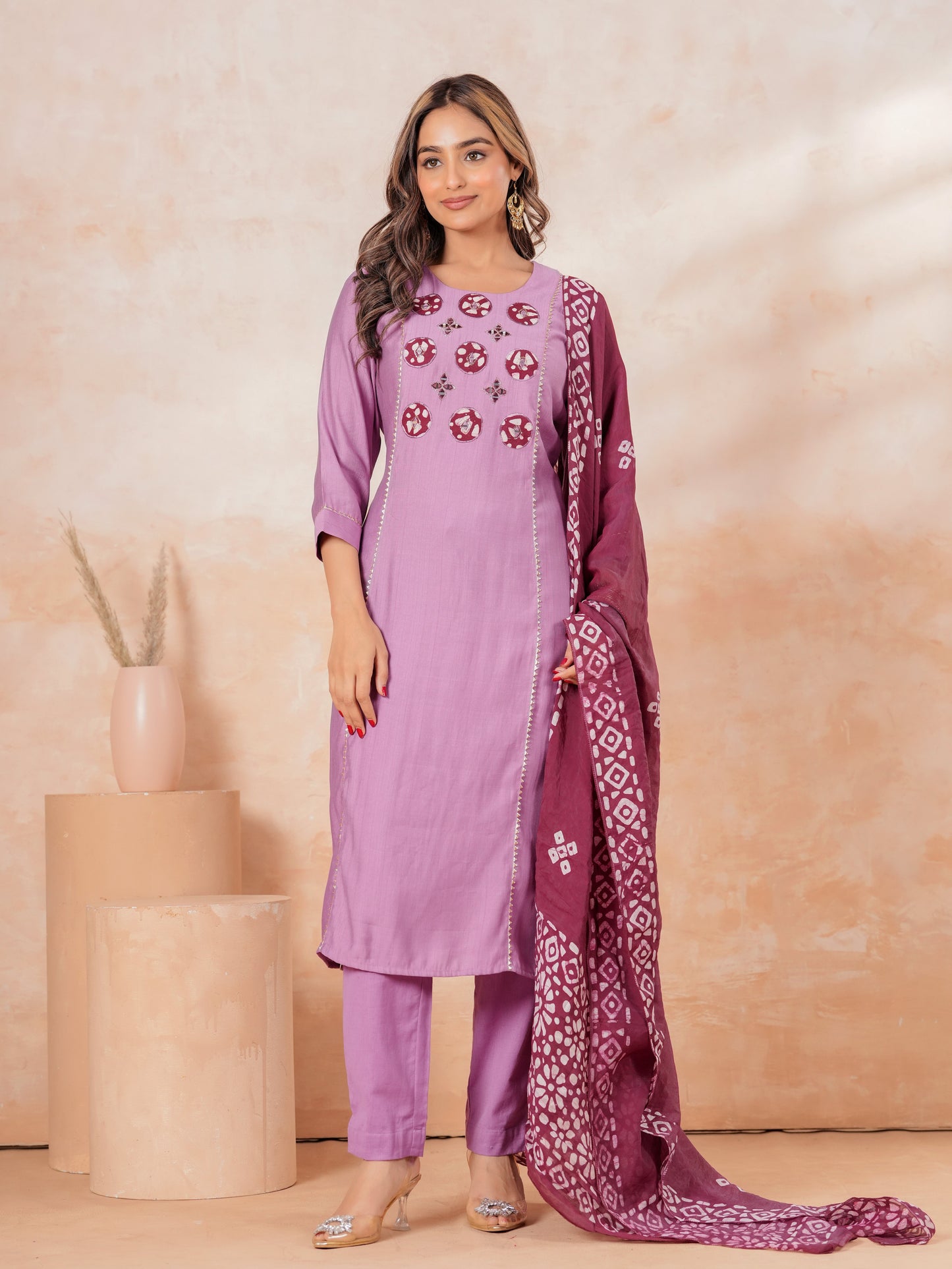 Chanderi Batik Wine Dupatta