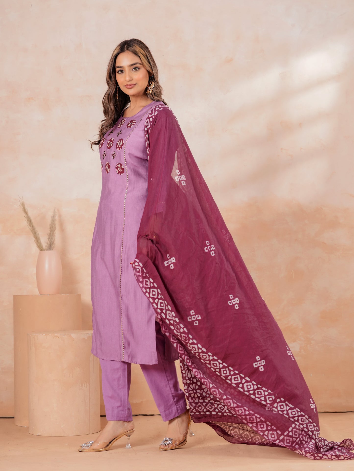Chanderi Batik Wine Dupatta