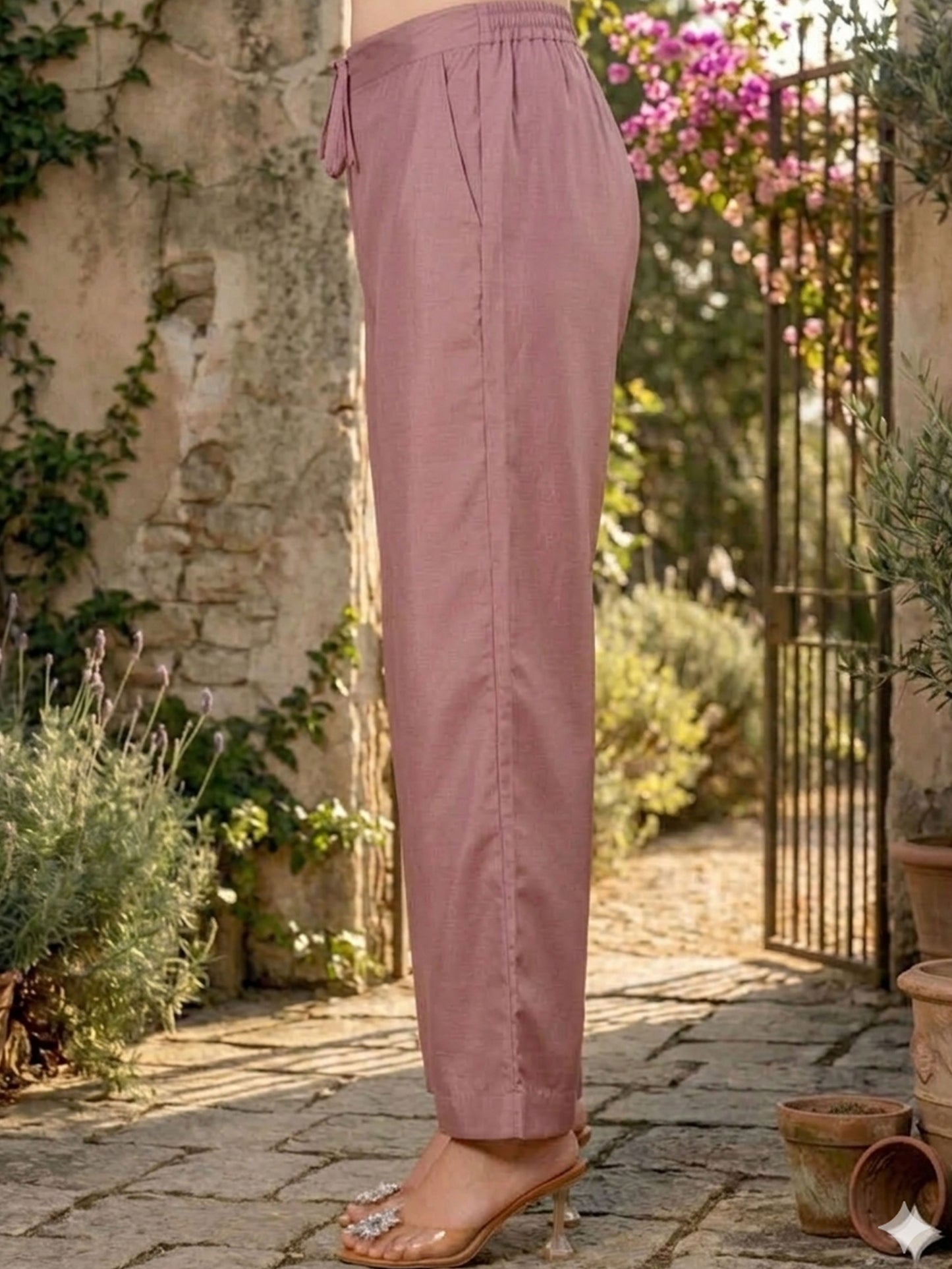 Blended Silk Solid Mauve Straight Trousers