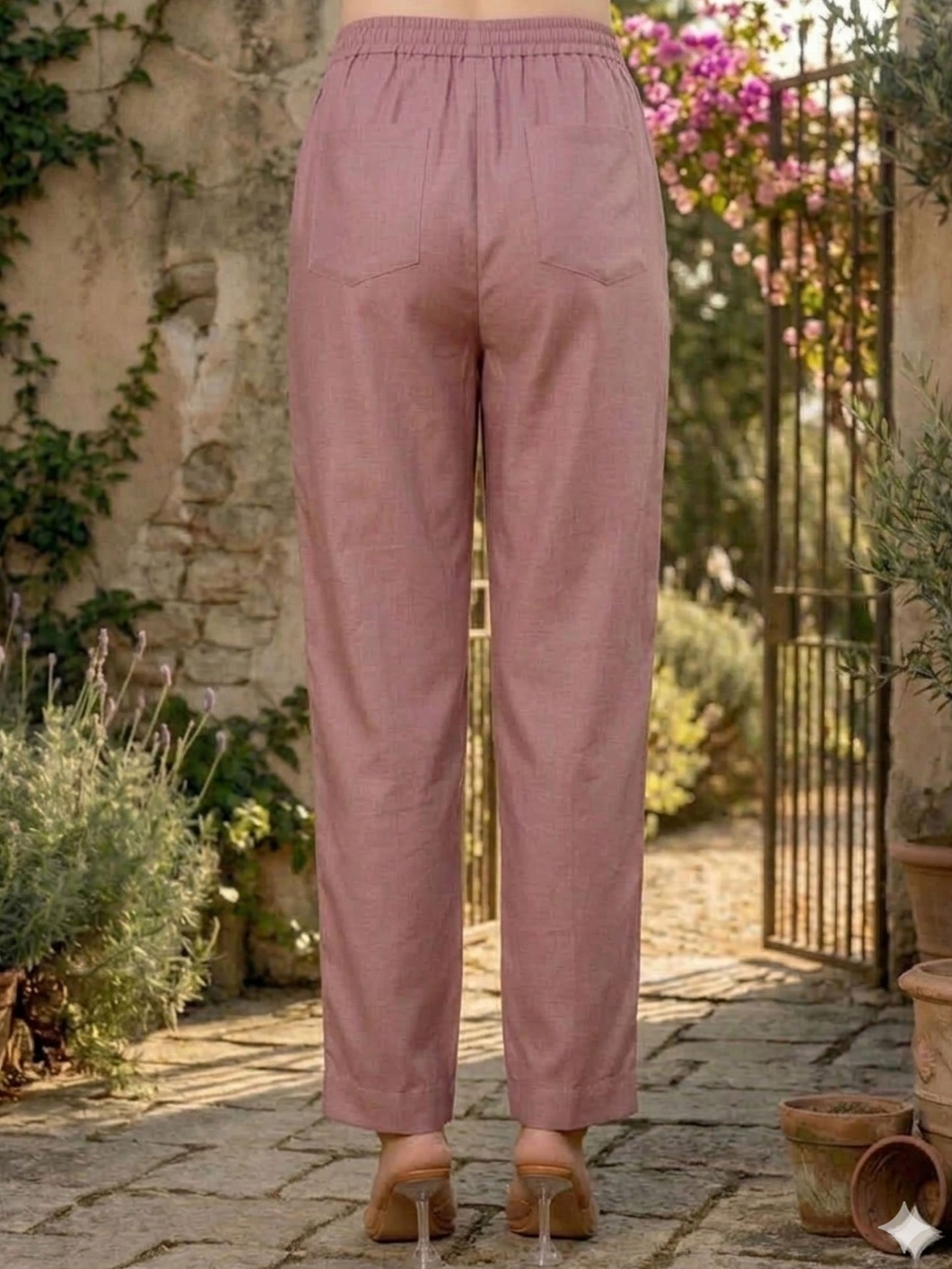 Blended Silk Solid Mauve Straight Trousers