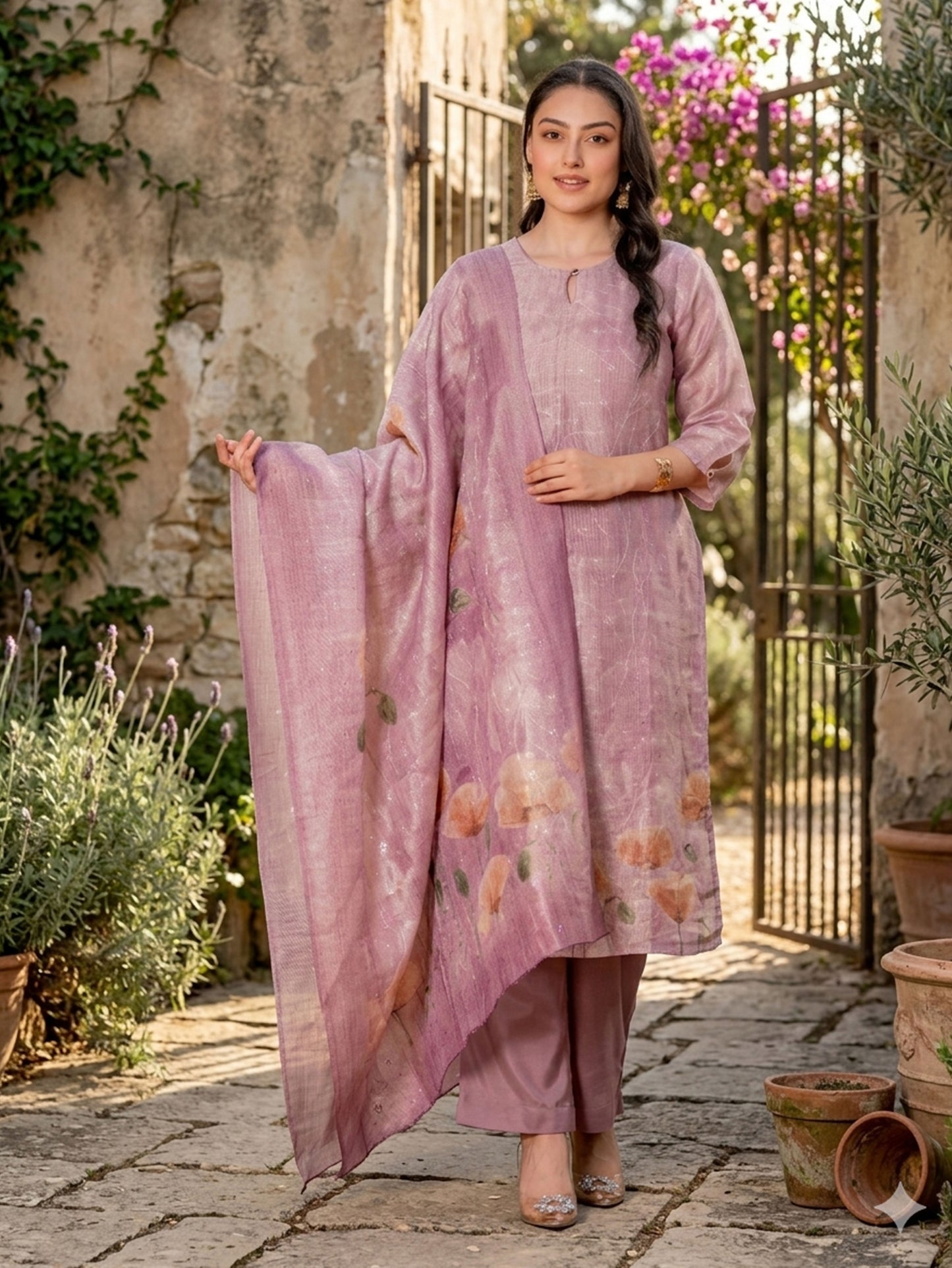 Blended Silk Placement Print Dupatta Mauve Dupatta