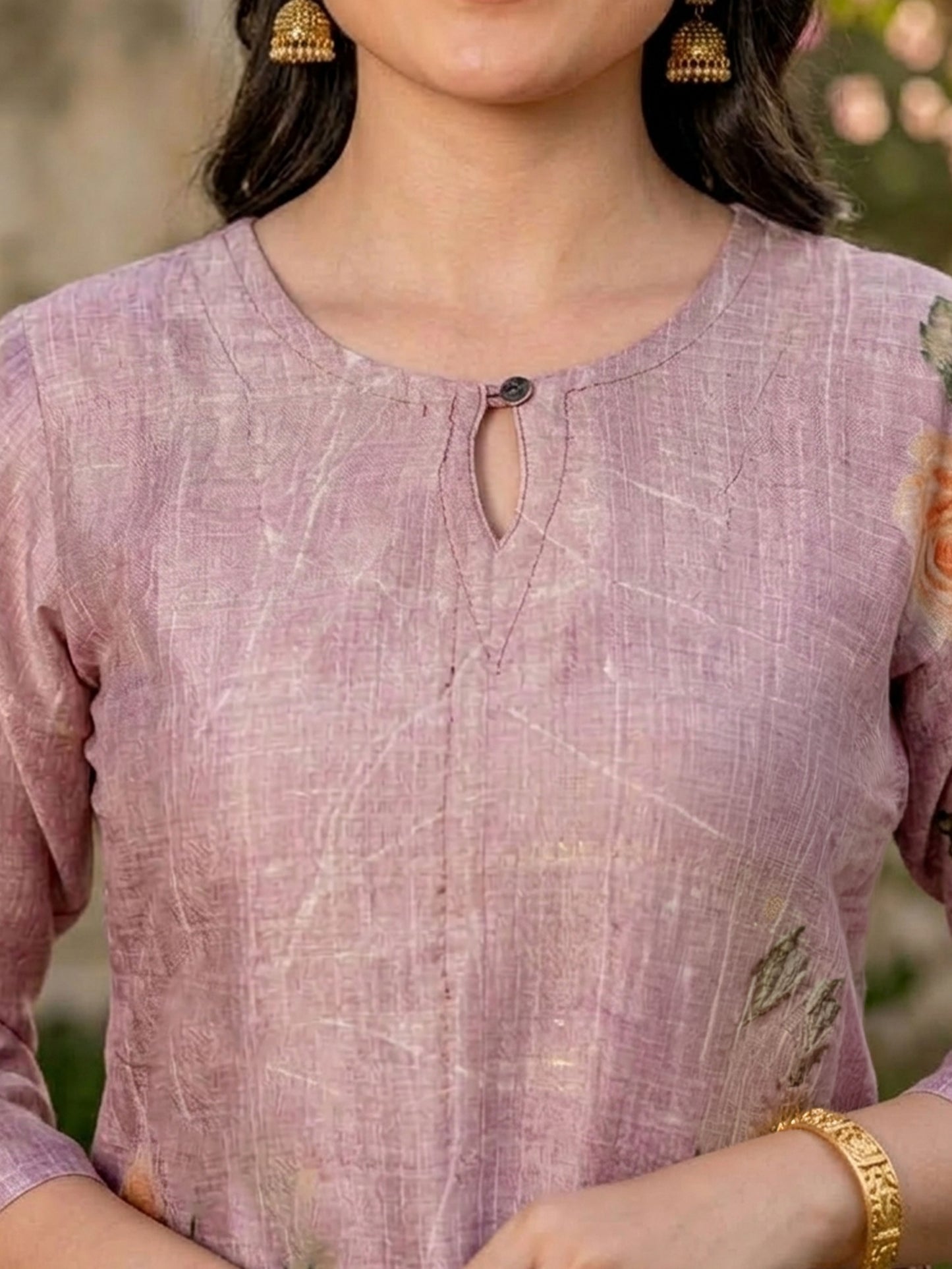 Blended Silk Placement Print Straight Mauve Kurta