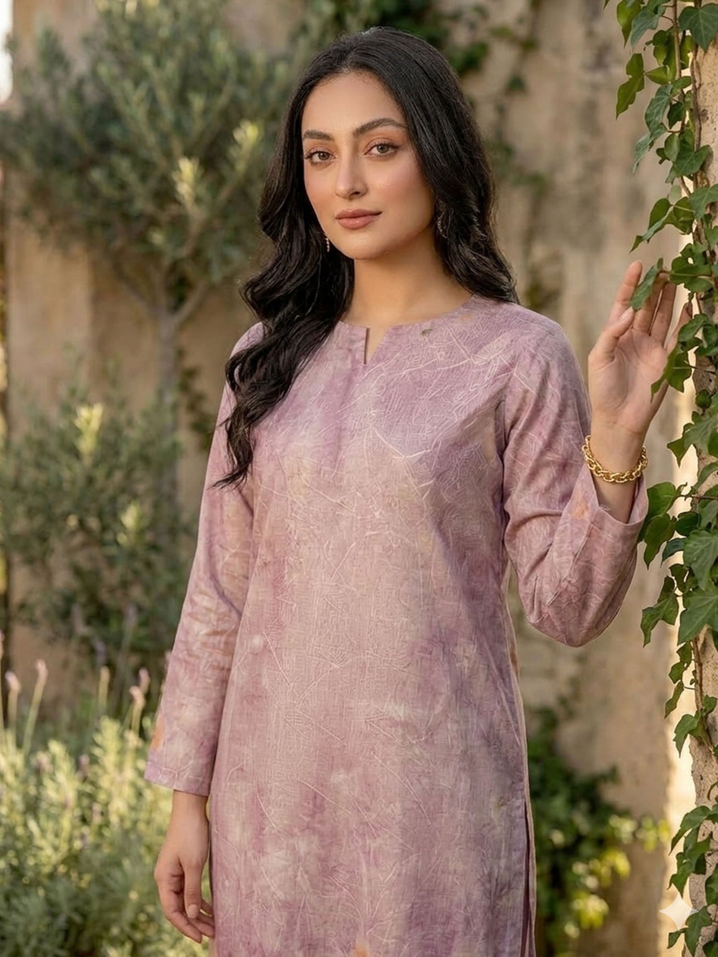 Blended Silk Placement Print Straight Mauve Kurta