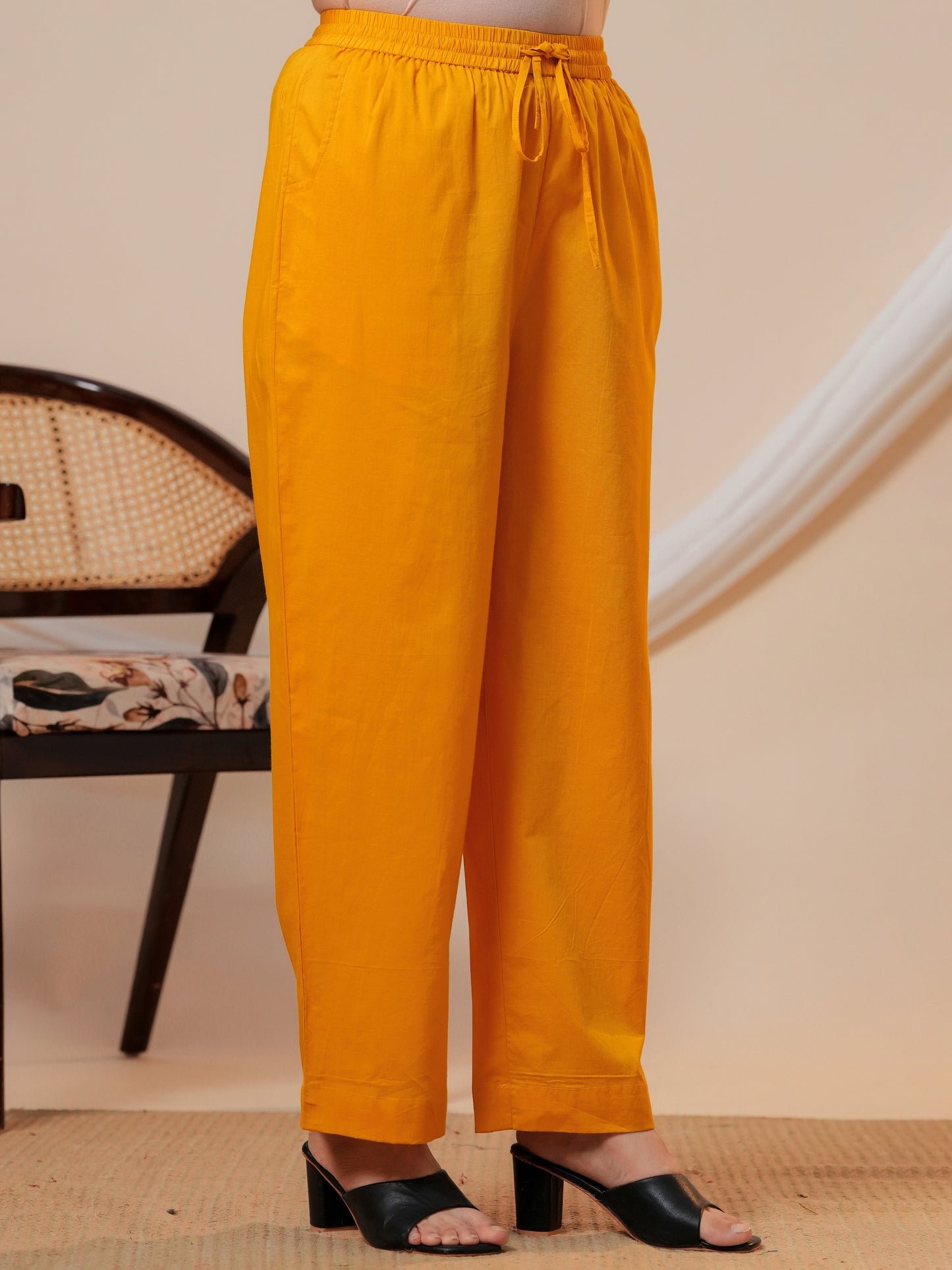 Embroidered Soft cotton Solid Flared Yellow Kurta