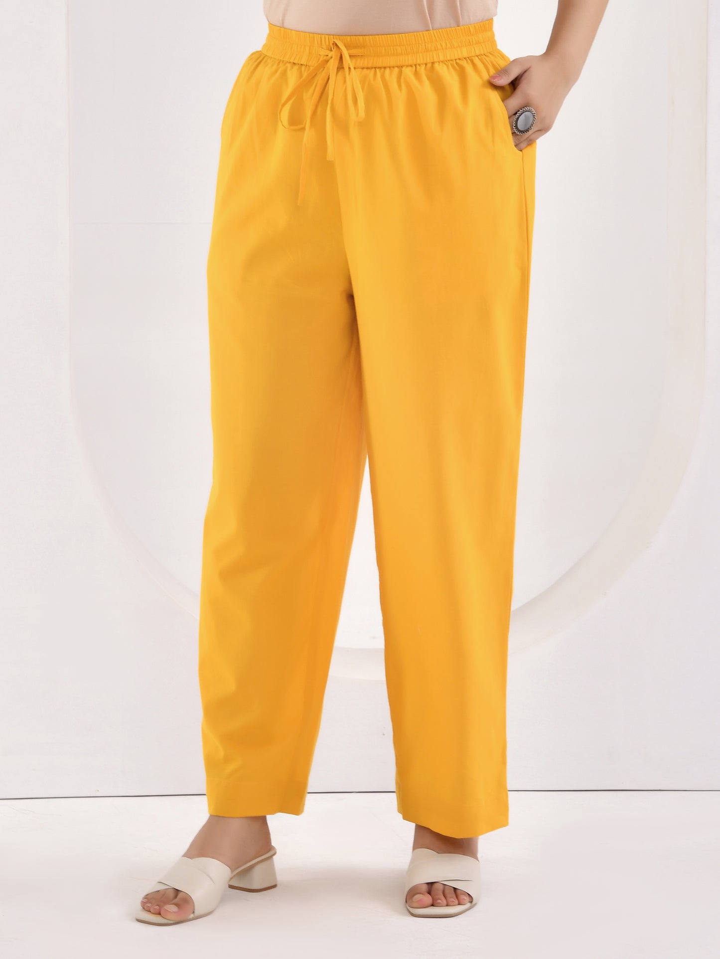 Soft cotton Solid Yellow Palazzo
