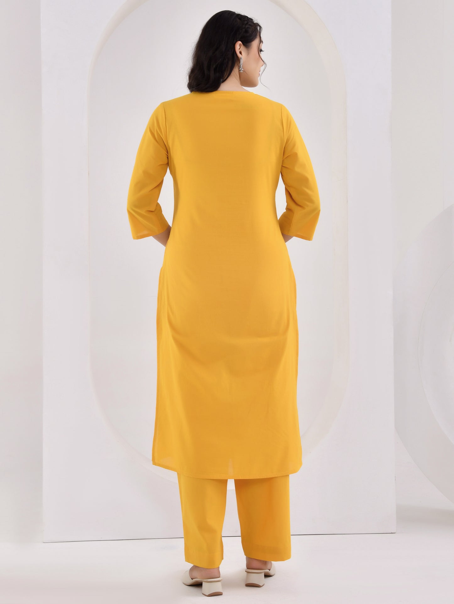 Embroidered Soft cotton Solid Straight Yellow Kurta