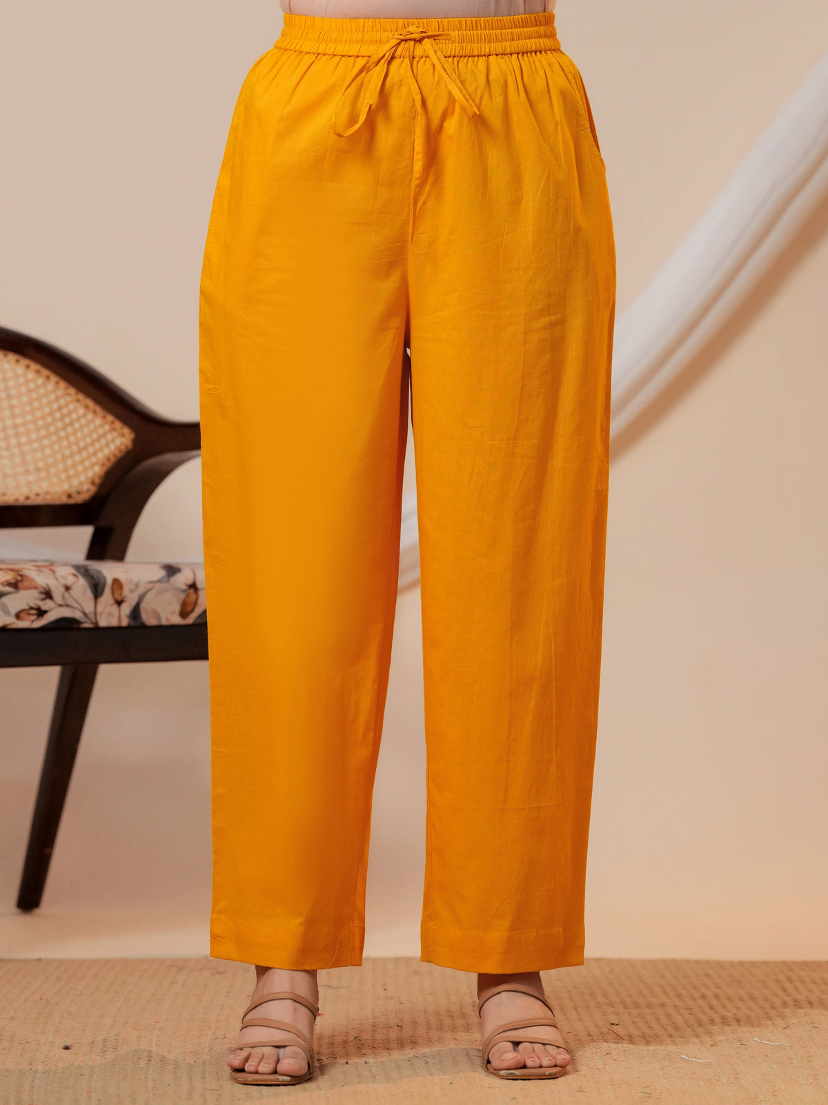 Soft cotton Solid Yellow Palazzo