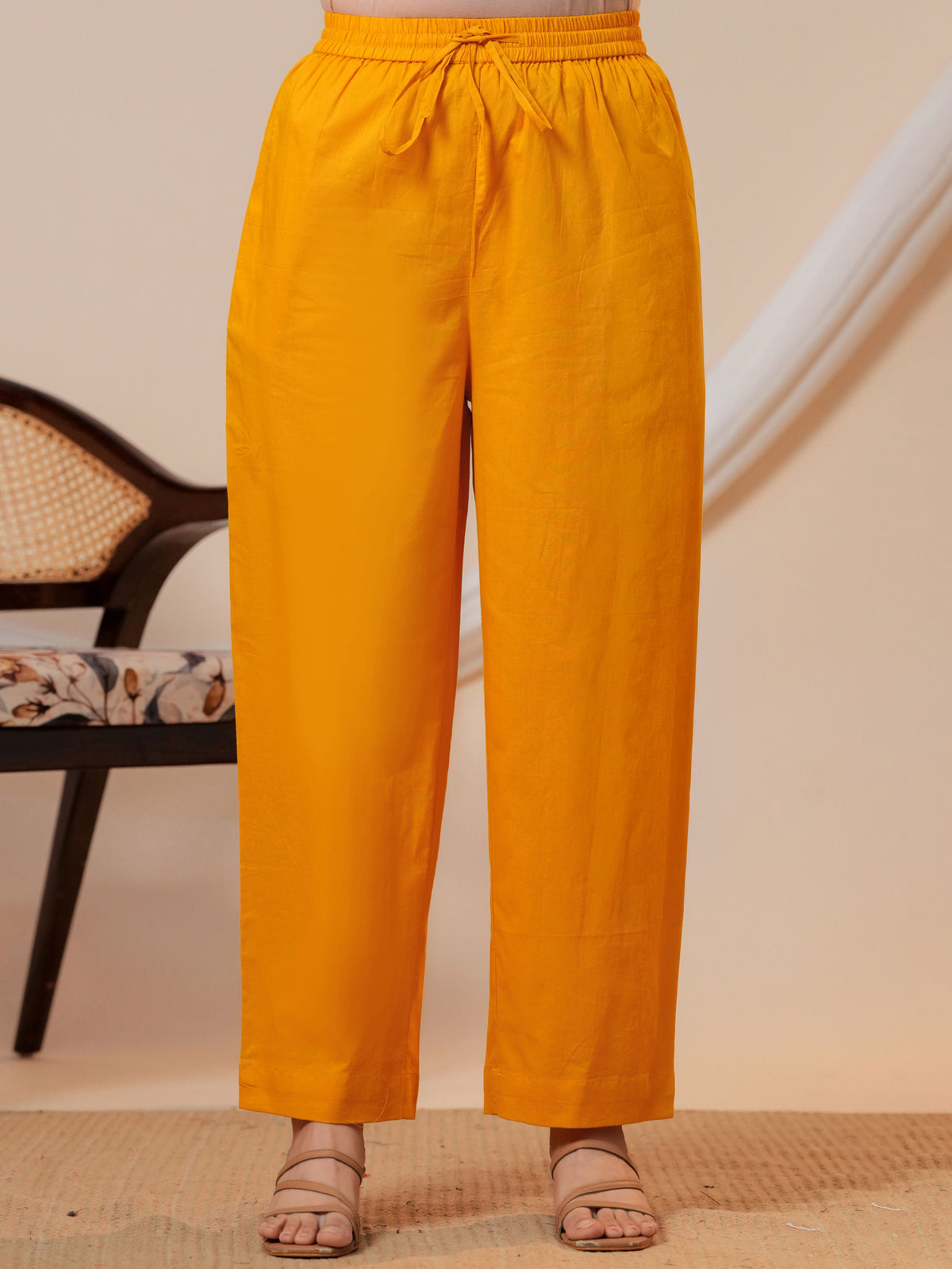 Embroidered Soft cotton Solid Flared Yellow Kurta
