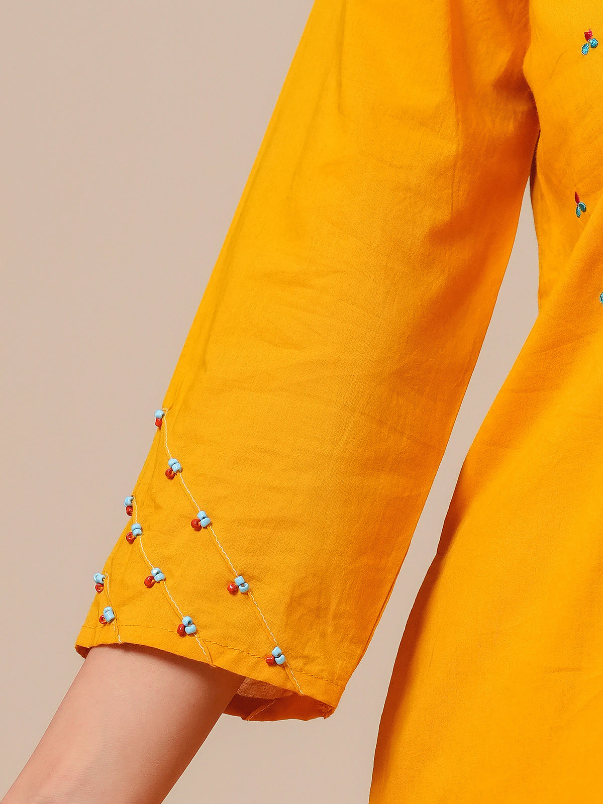 Embroidered Soft cotton Solid Flared Yellow Kurta