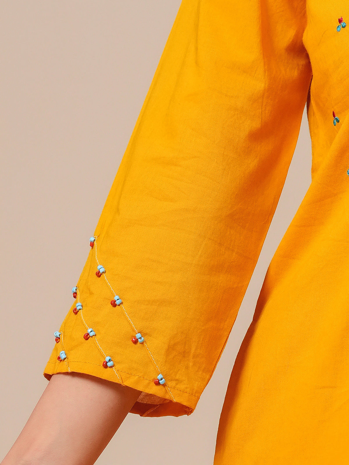 Embroidered Soft cotton Solid Flared Yellow Kurta