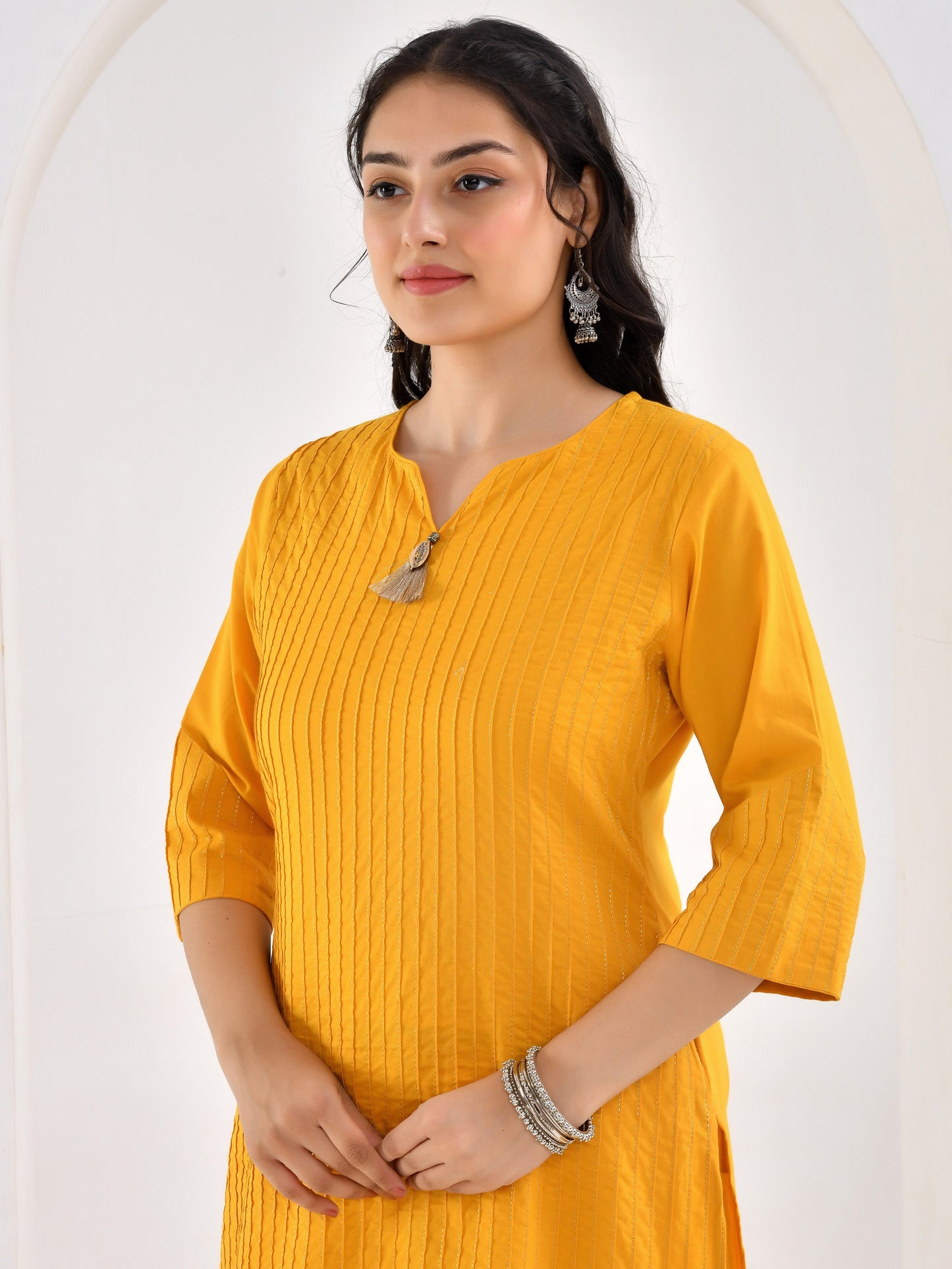Soft cotton Solid Straight Yellow Kurta