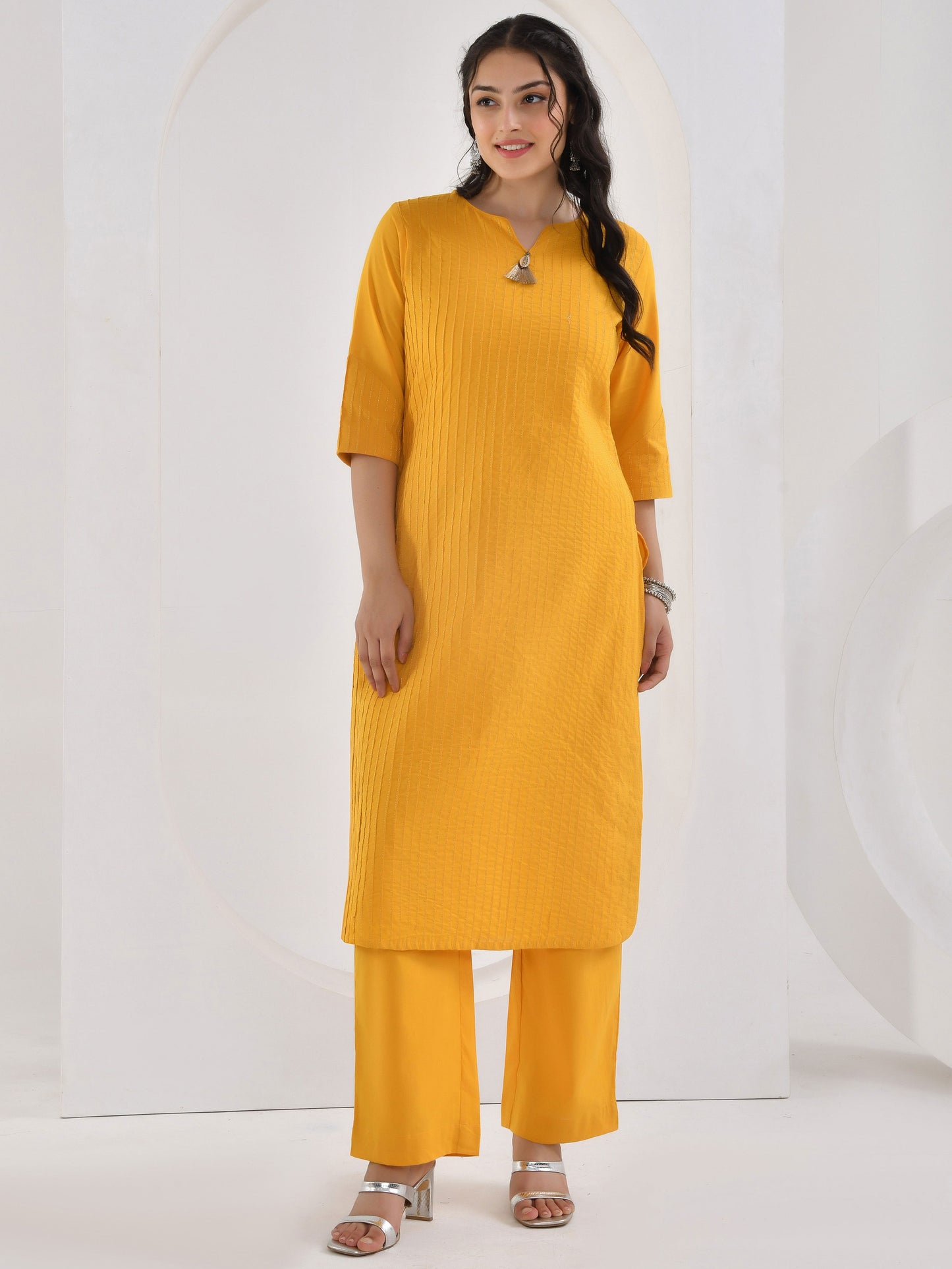 Soft cotton Solid Straight Yellow Kurta