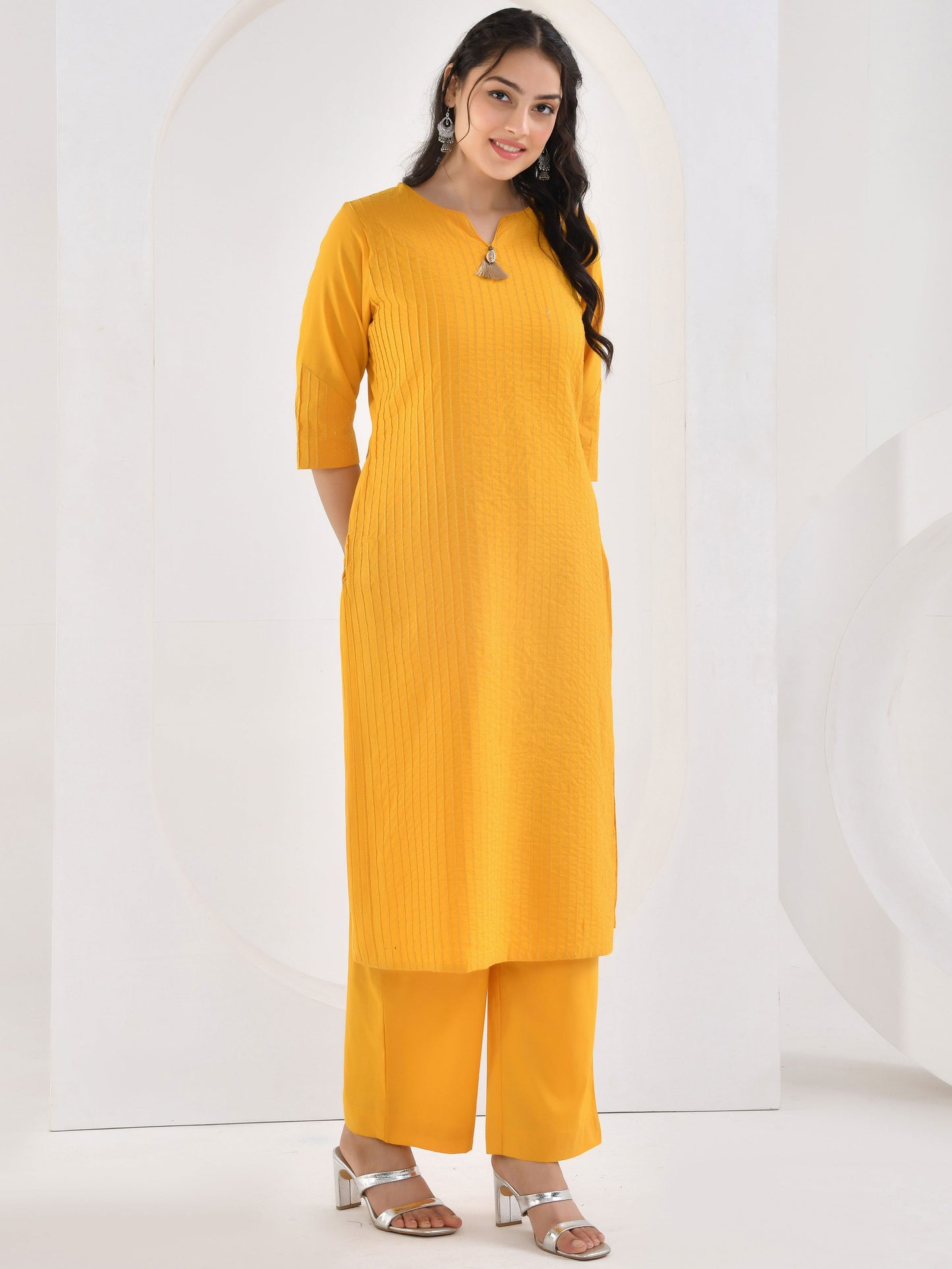 Soft cotton Solid Straight Yellow Kurta