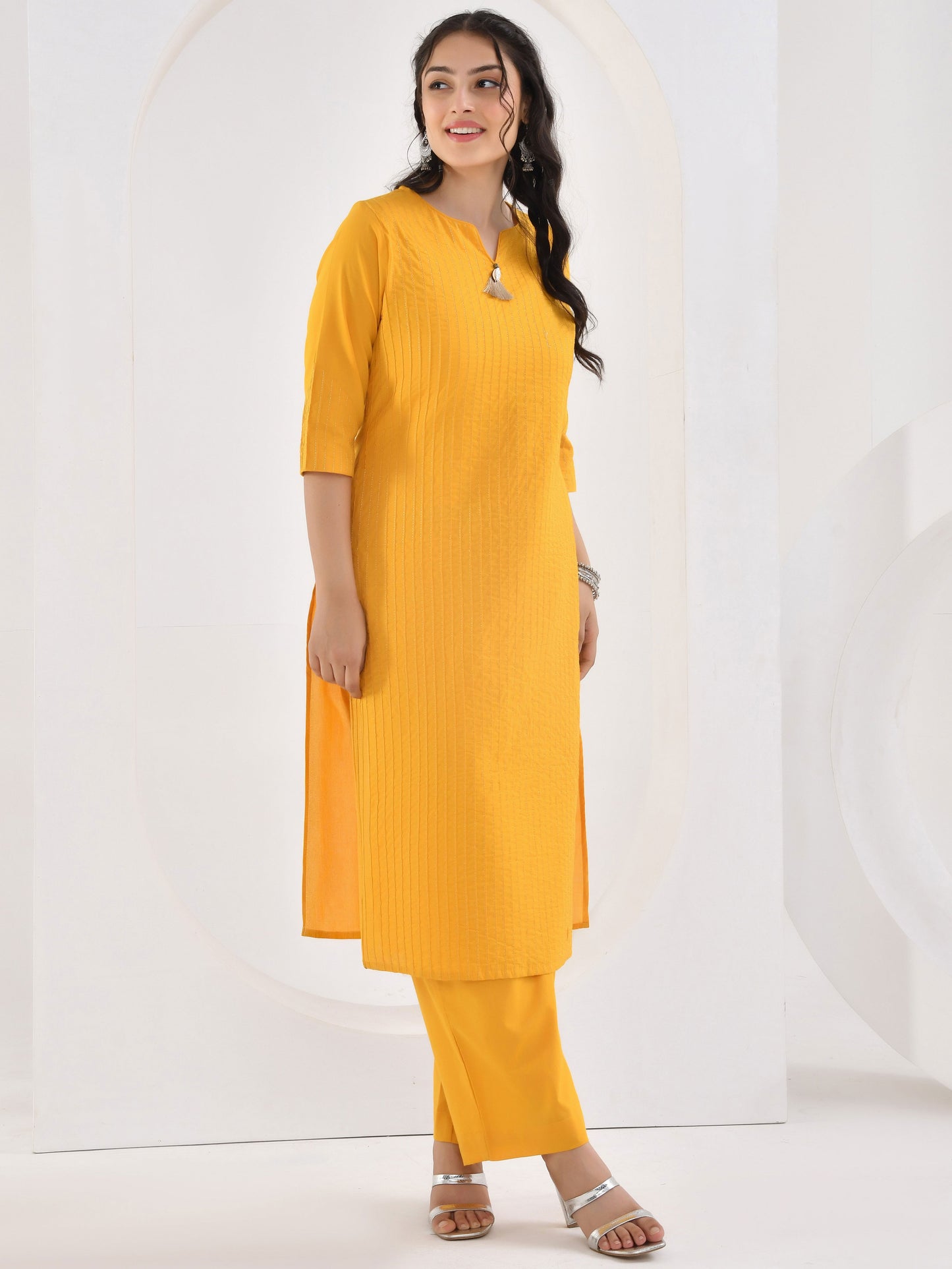Soft cotton Solid Straight Yellow Kurta