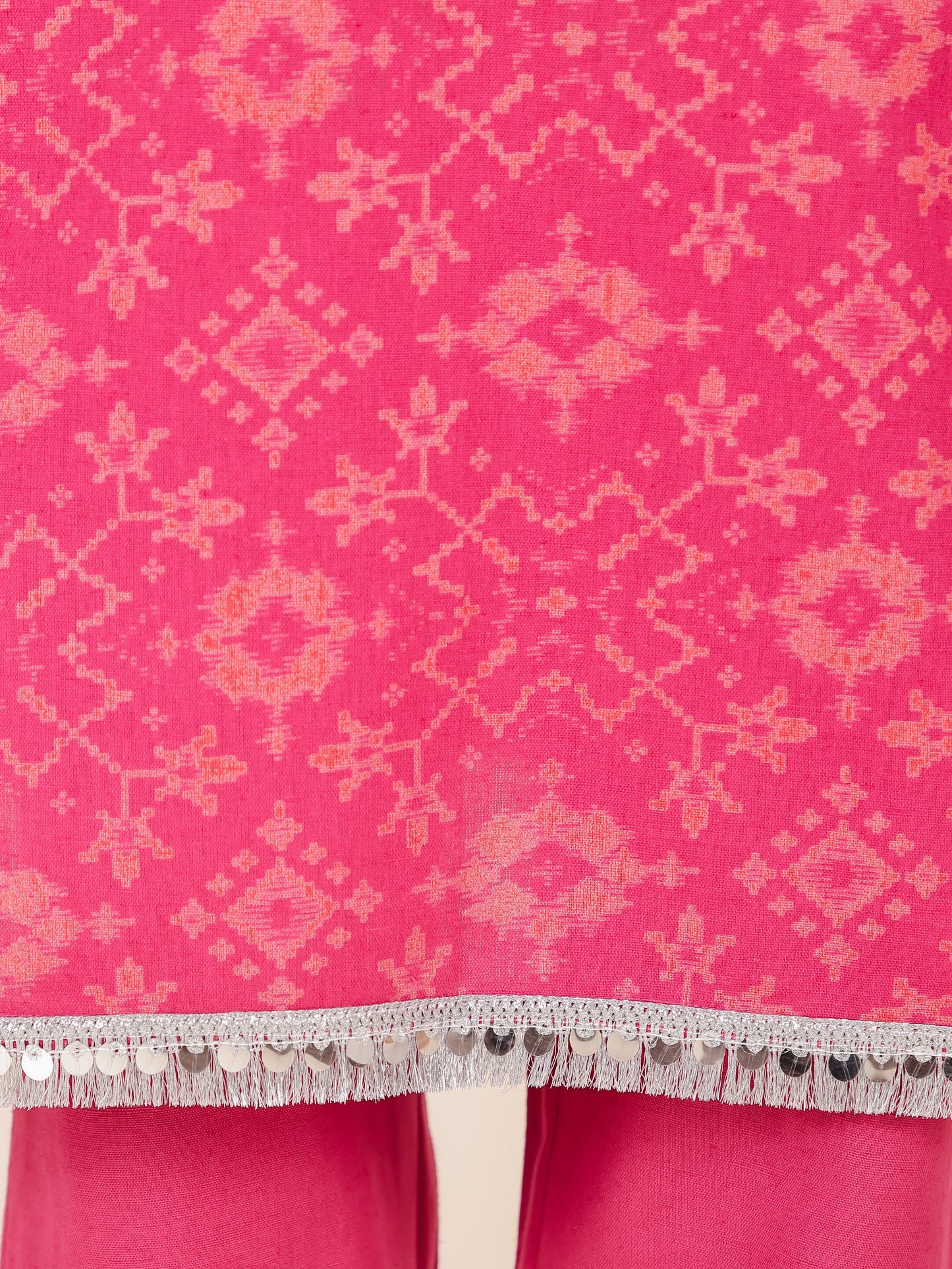 Linen Cotton Ikat Kaftan Pink Kurta