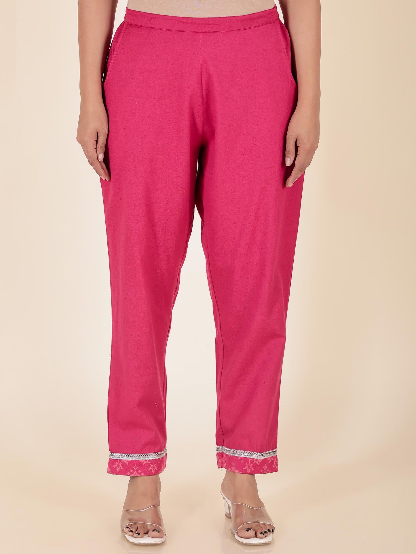 Linen Cotton Ikat Kaftan Pink Kurta