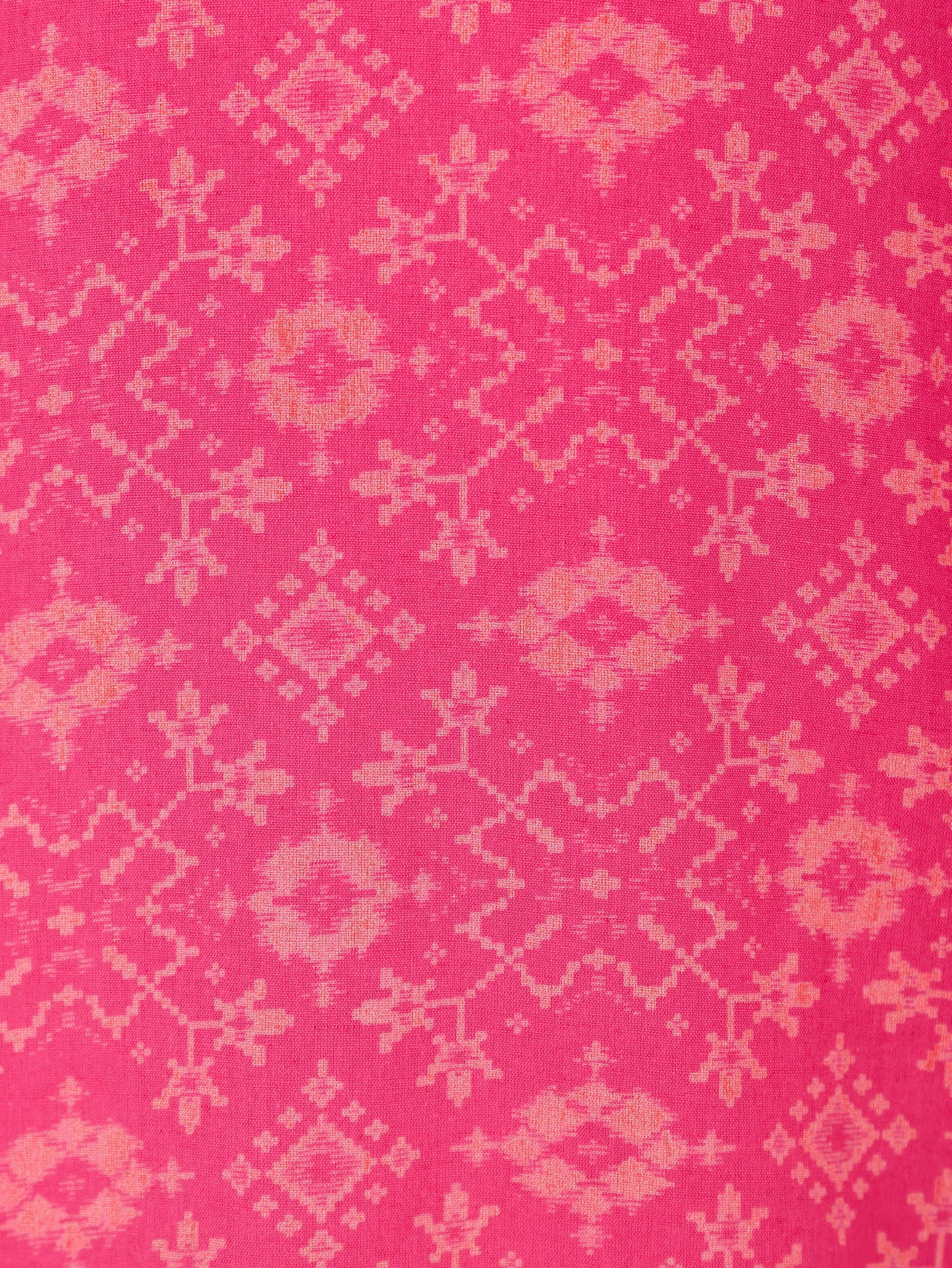 Linen Cotton Ikat Kaftan Pink Kurta