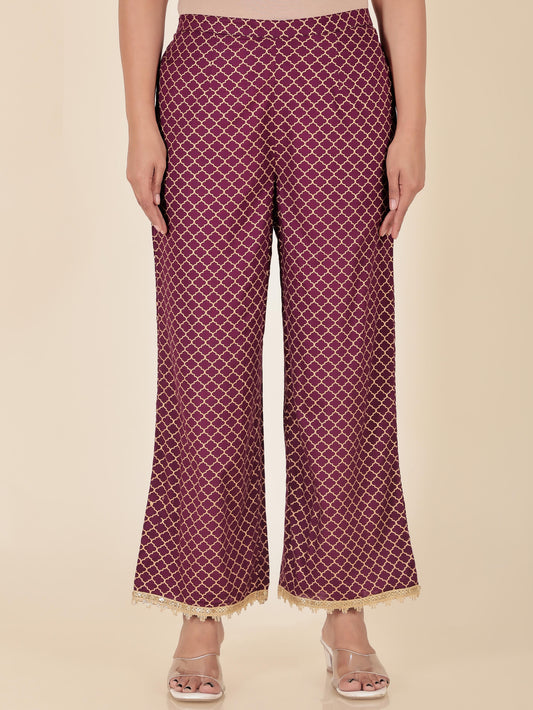 Viscose Gold foil Purple Palazzo