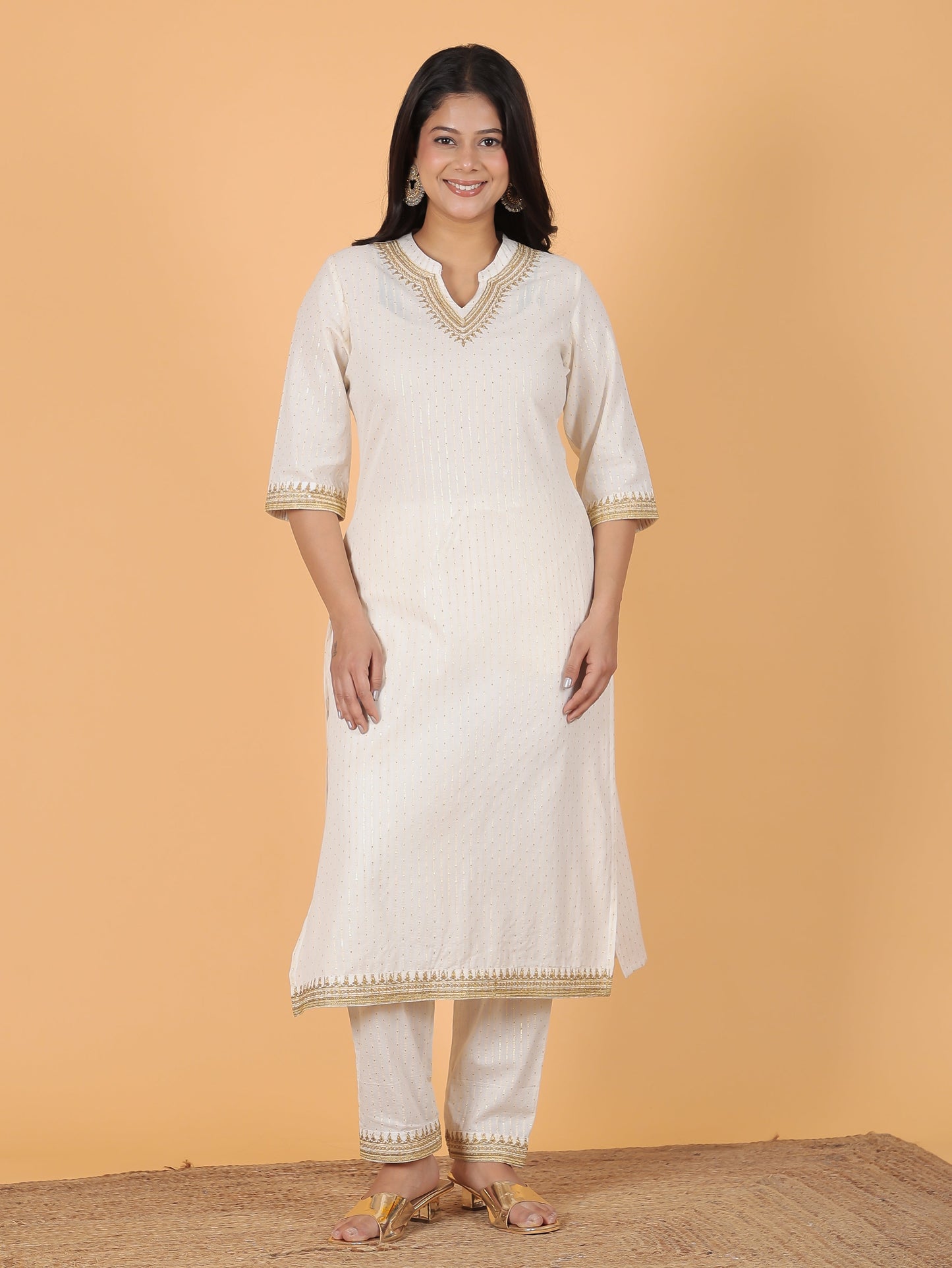 Textured Cotton Self Design Kurta