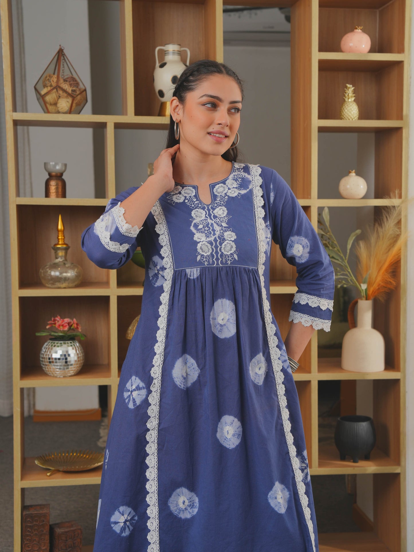 Embroidered Soft Cotton Tie-Dye Panelled Blue Kurta