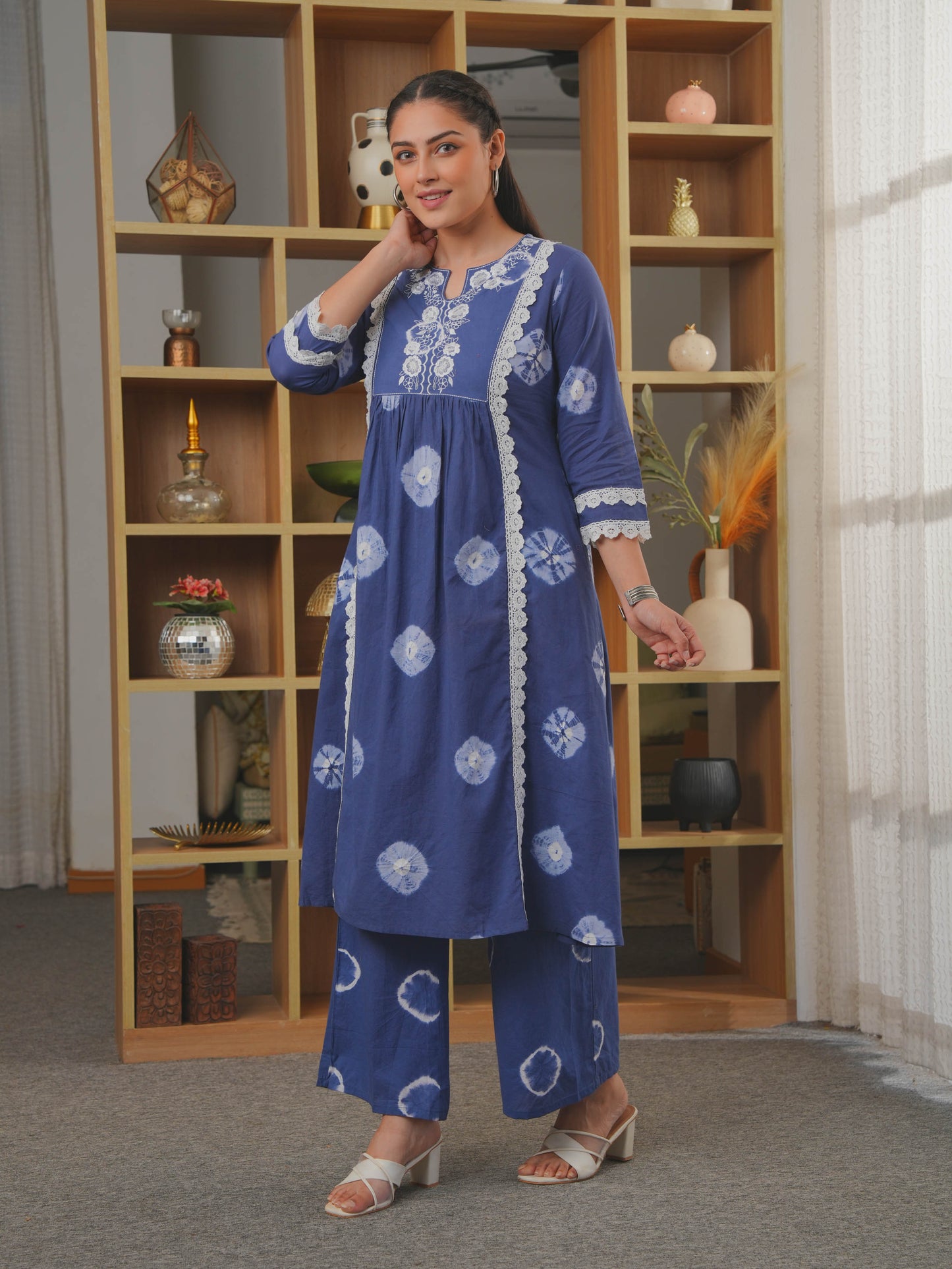 Embroidered Soft Cotton Tie-Dye Panelled Blue Kurta