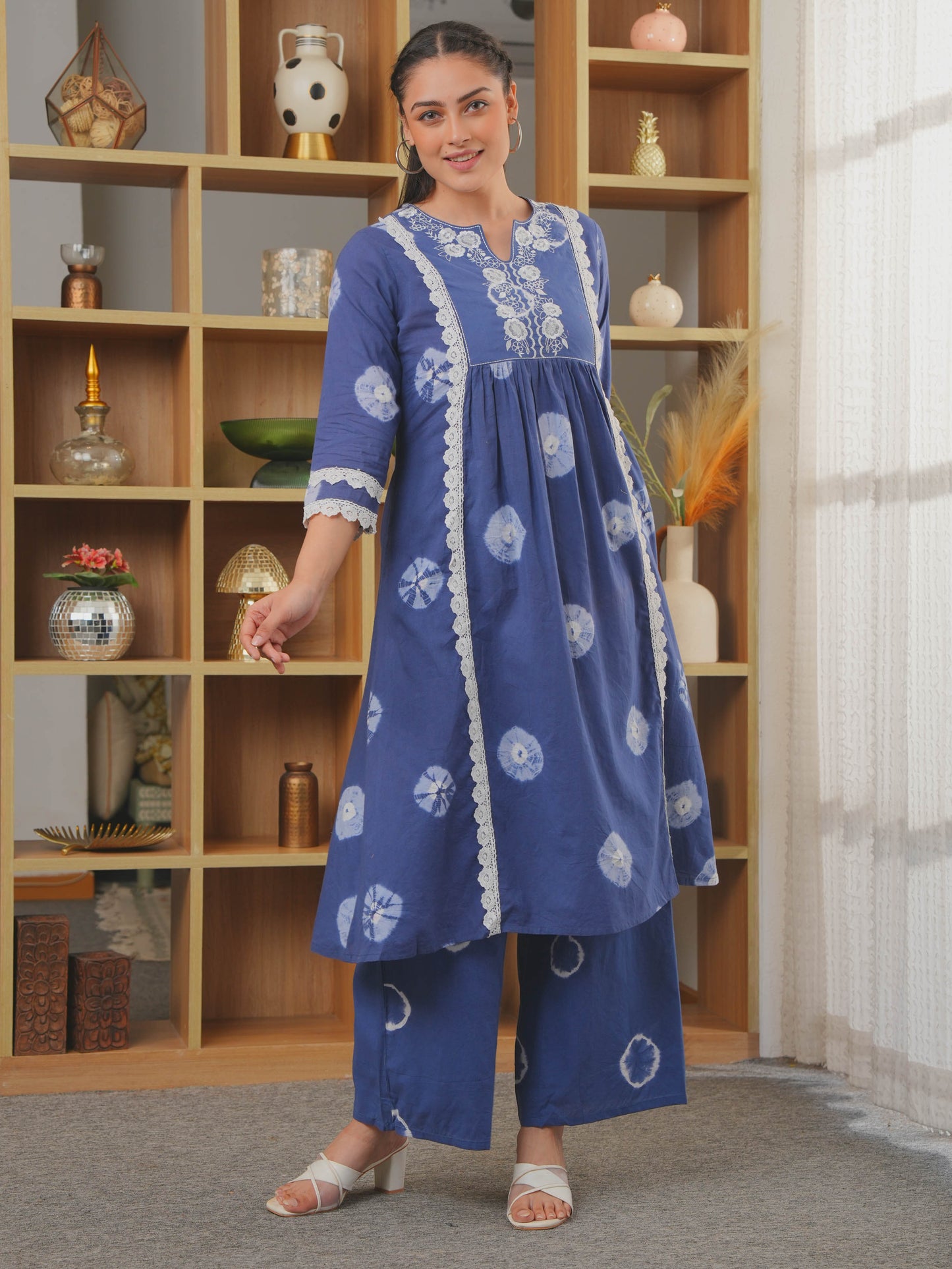 Embroidered Soft Cotton Tie-Dye Panelled Blue Kurta