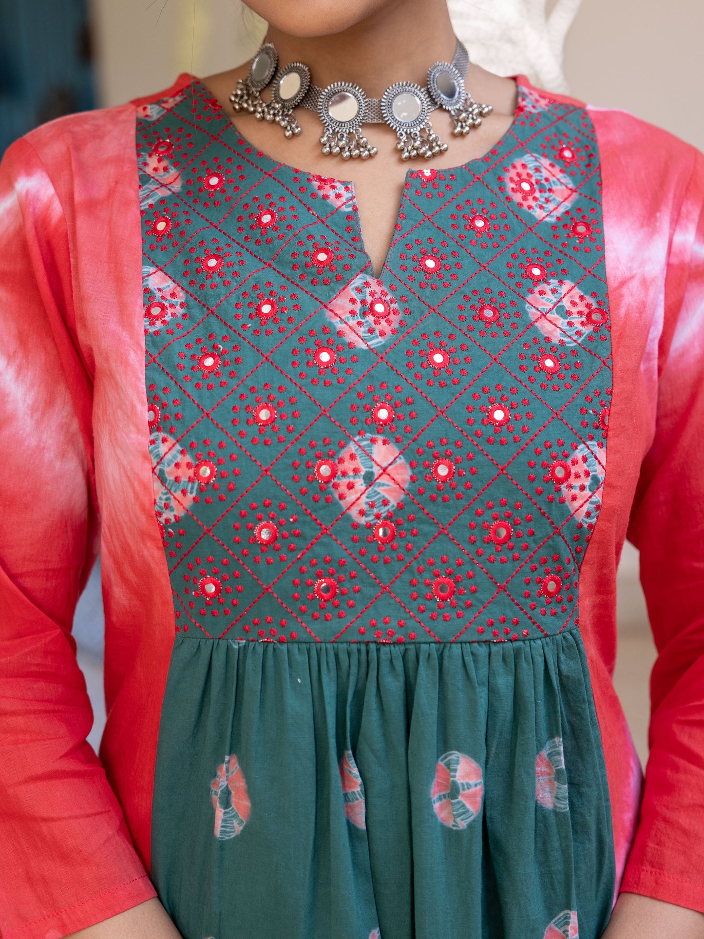 Soft Cotton Tie-Dye Panelled Red Kurta
