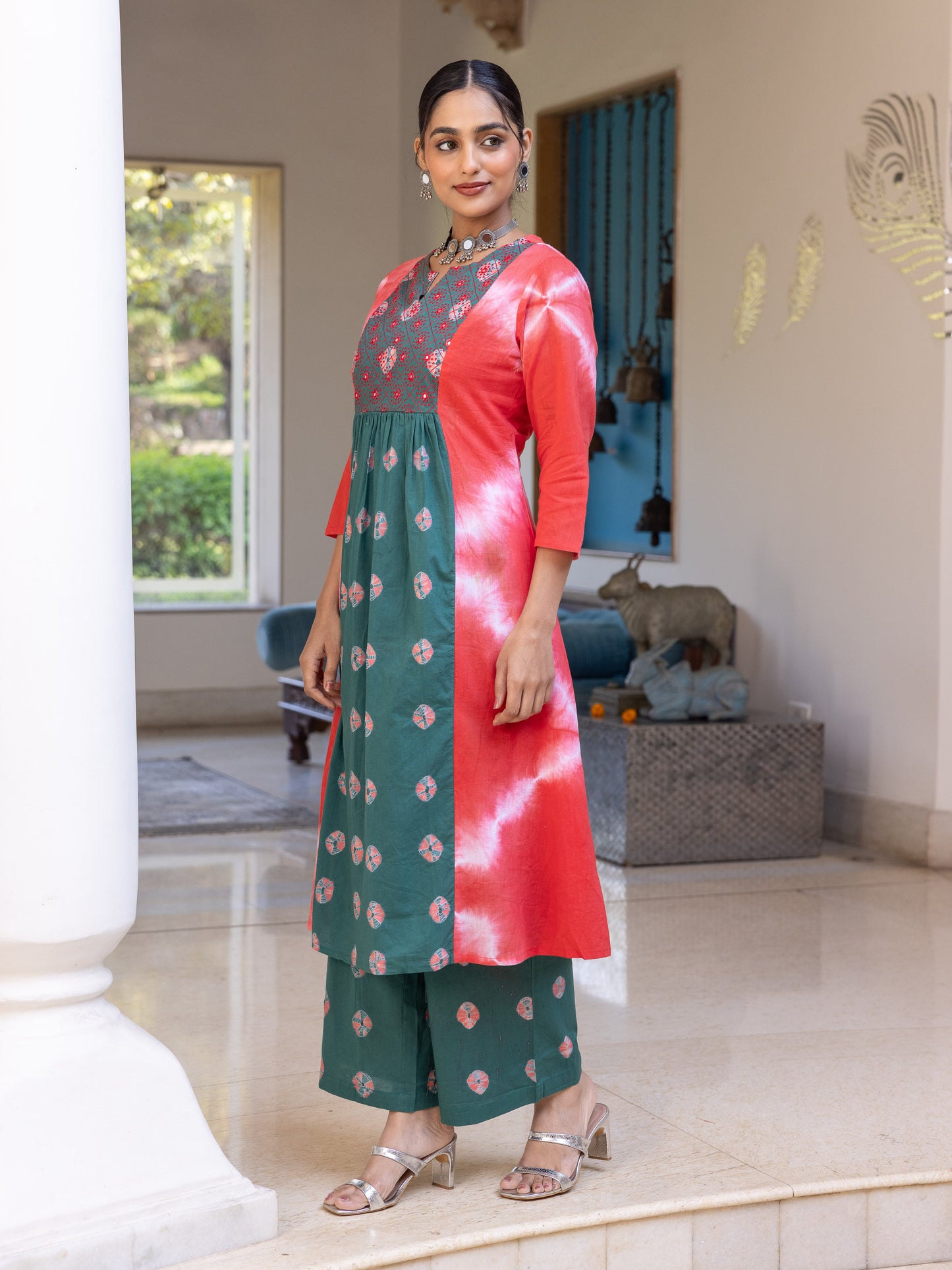 Soft Cotton Tie-Dye Panelled Red Kurta