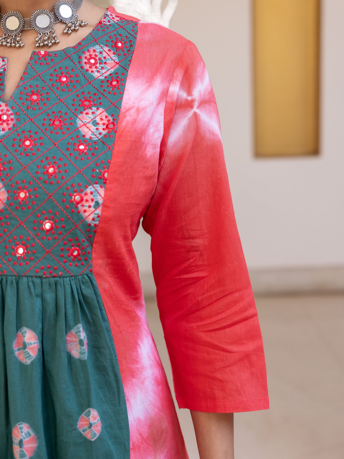 Soft Cotton Tie-Dye Panelled Red Kurta