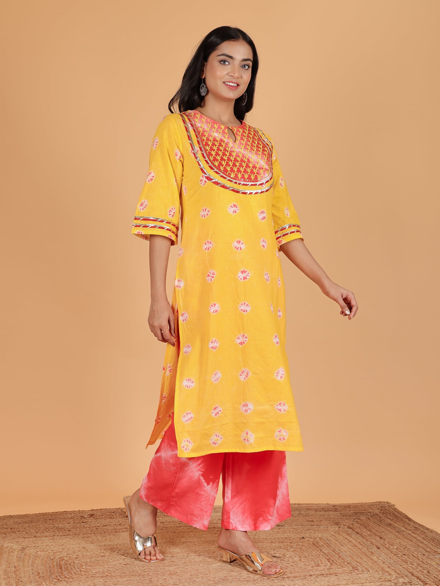 Soft Cotton Tie-Dye Straight Yellow Kurta