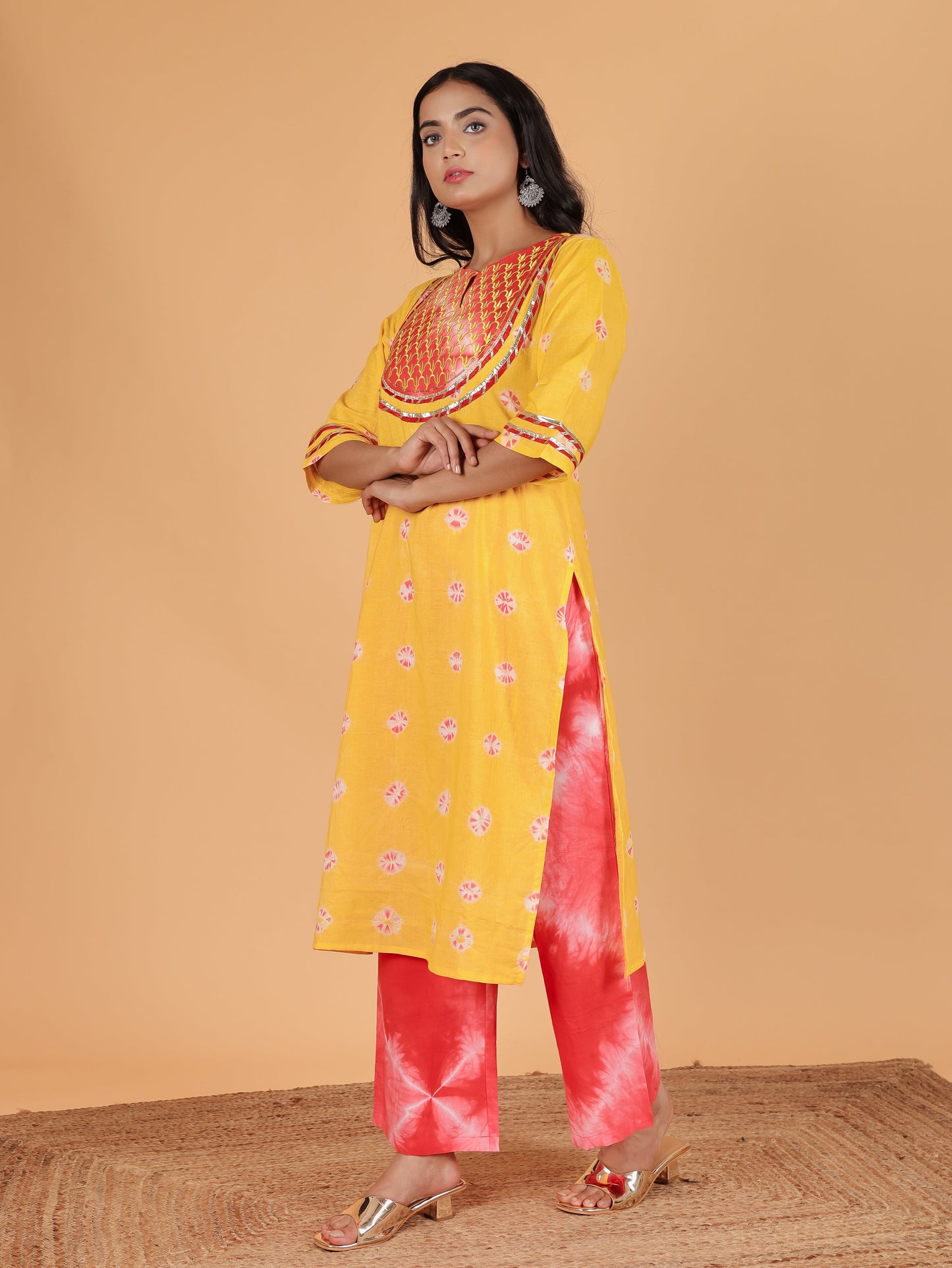 Soft Cotton Tie-Dye Straight Yellow Kurta