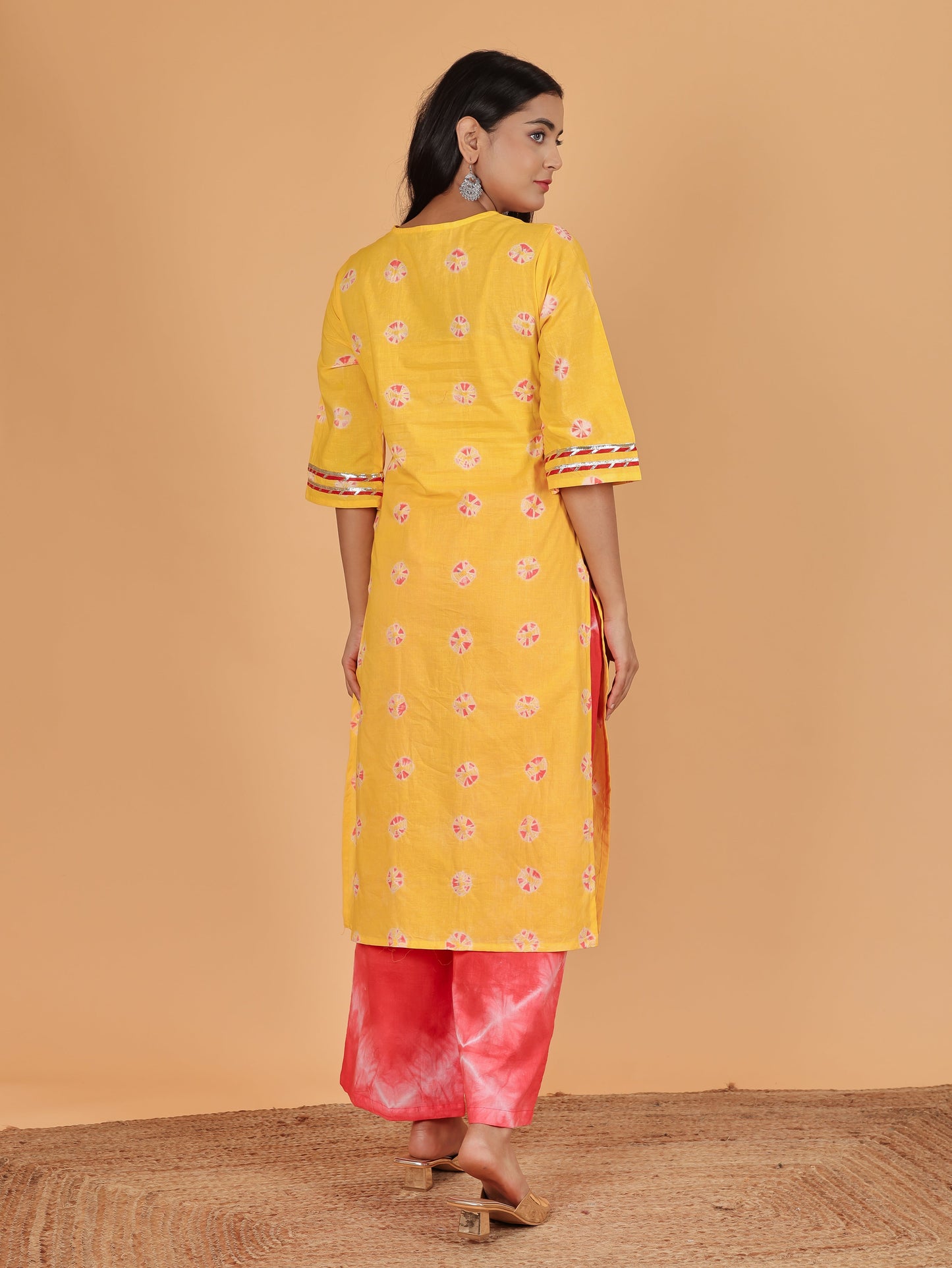 Soft Cotton Tie-Dye Straight Yellow Kurta