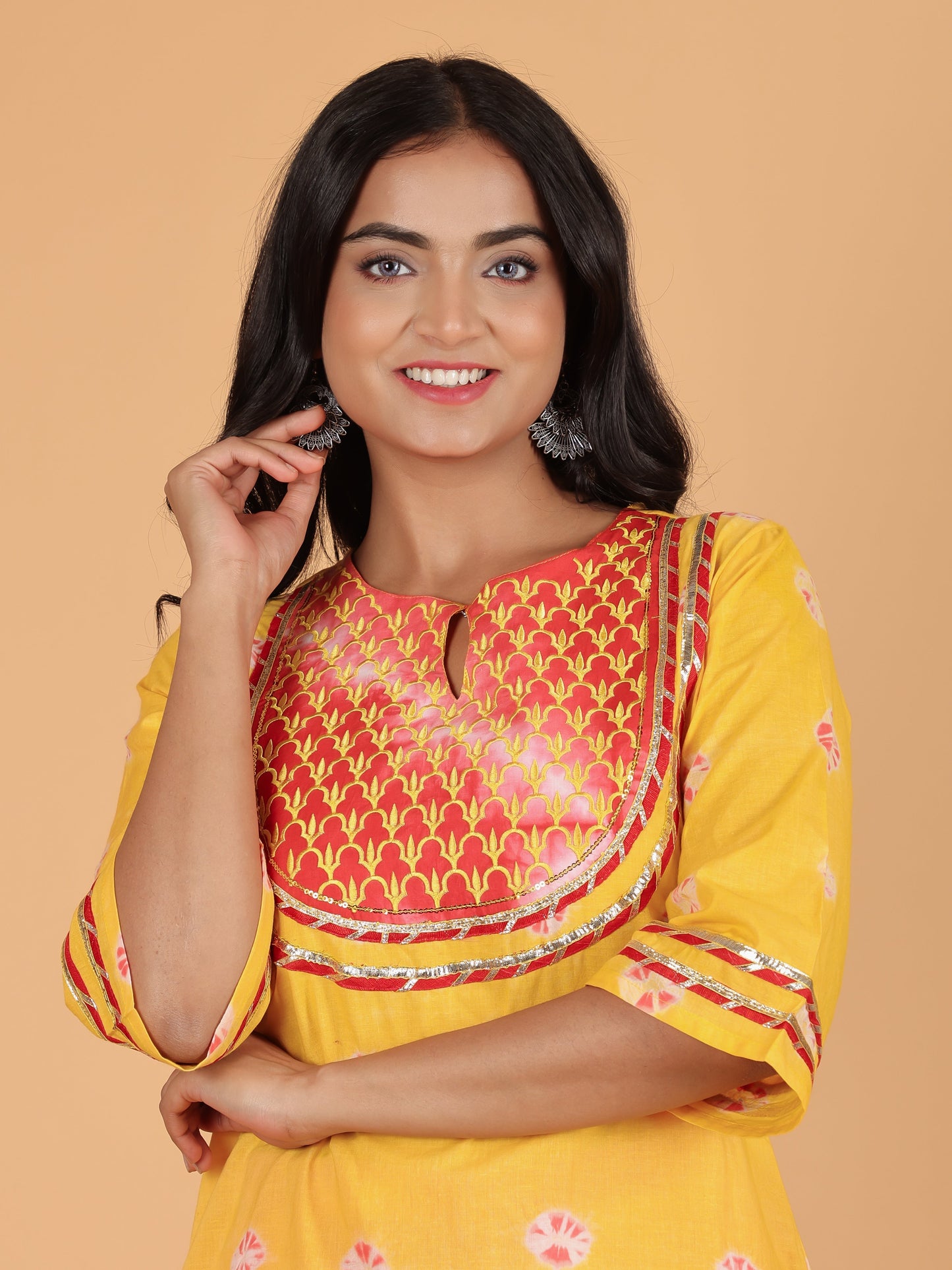 Soft Cotton Tie-Dye Straight Yellow Kurta