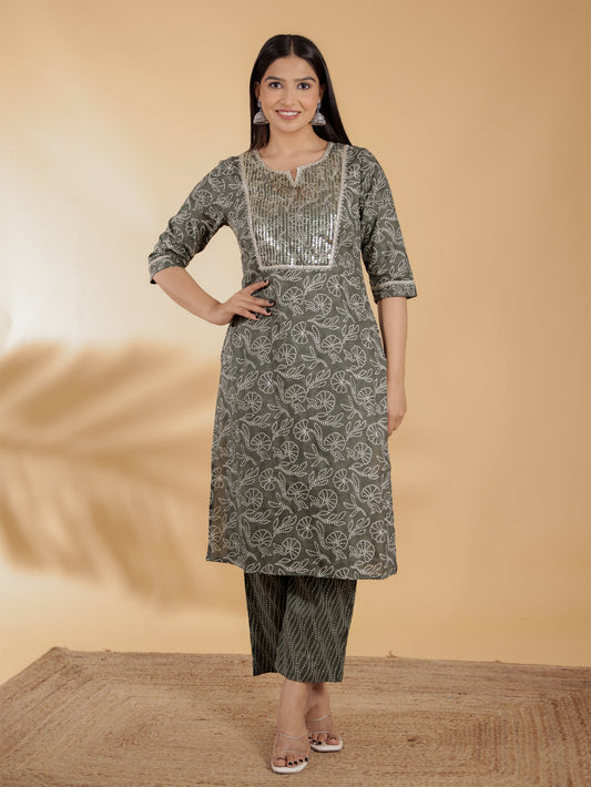 Soft Cotton Bandhani Straight Green Kurta