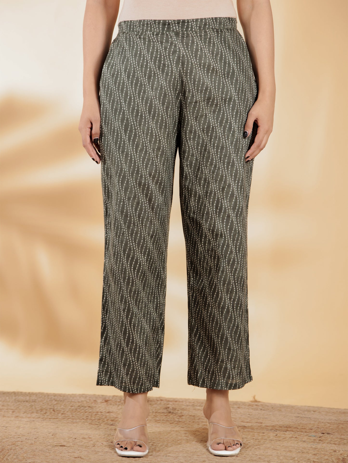 Soft Cotton Leheriya Green Straight Trousers