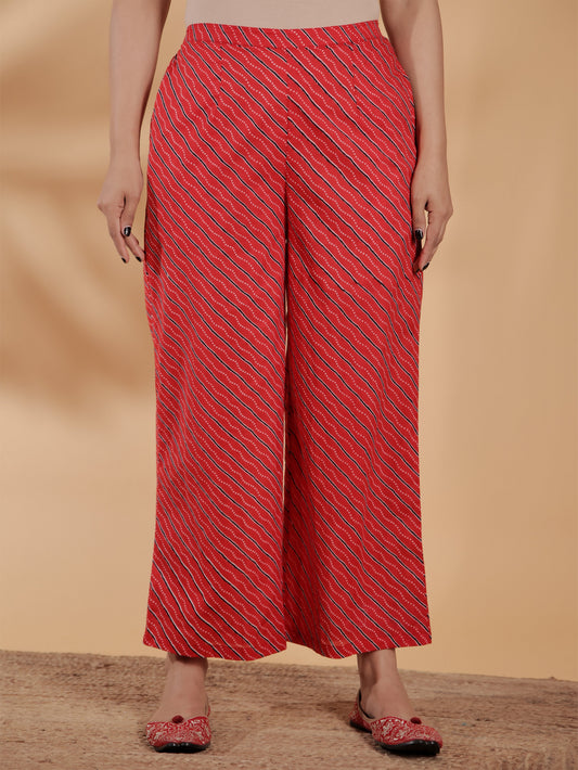 Soft Cotton Leheriya Red Palazzo