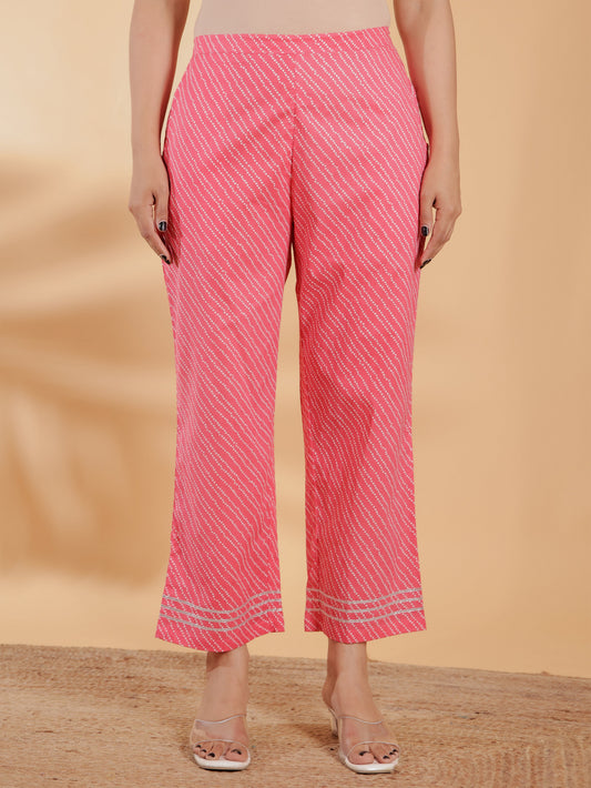 Soft Cotton Leheriya Pink Straight Trousers
