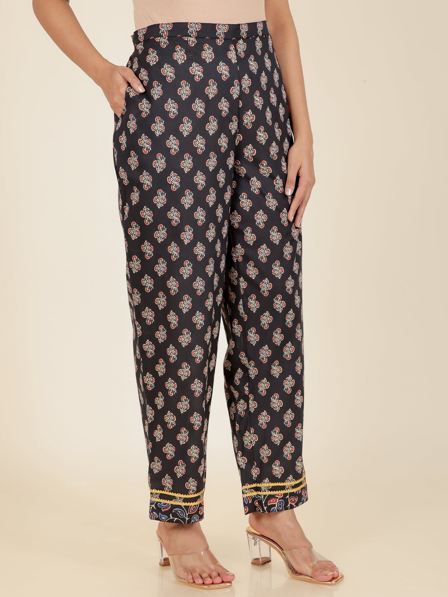 Soft Cotton Floral Kaftan Black Kurta