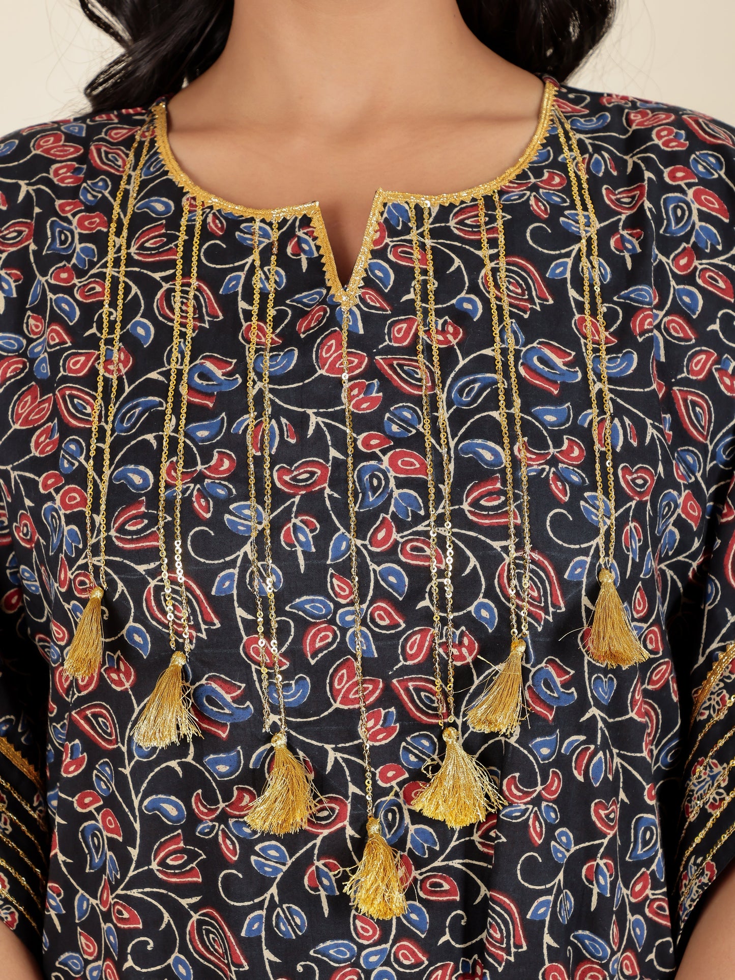 Soft Cotton Floral Kaftan Black Kurta