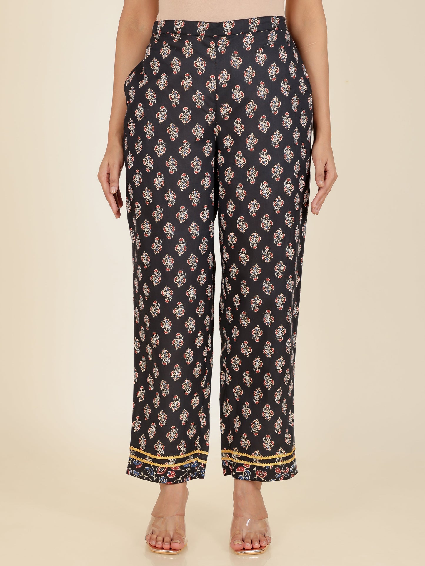 Soft Cotton Floral Kaftan Black Kurta