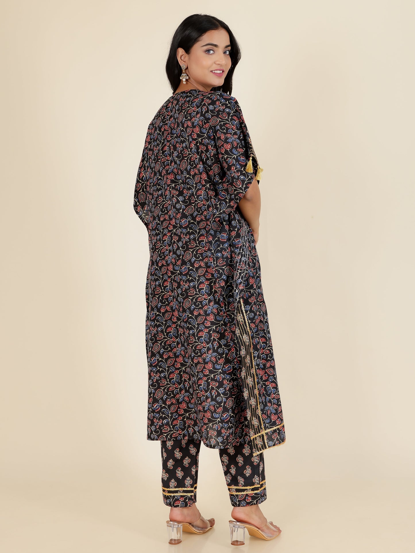 Soft Cotton Floral Kaftan Black Kurta