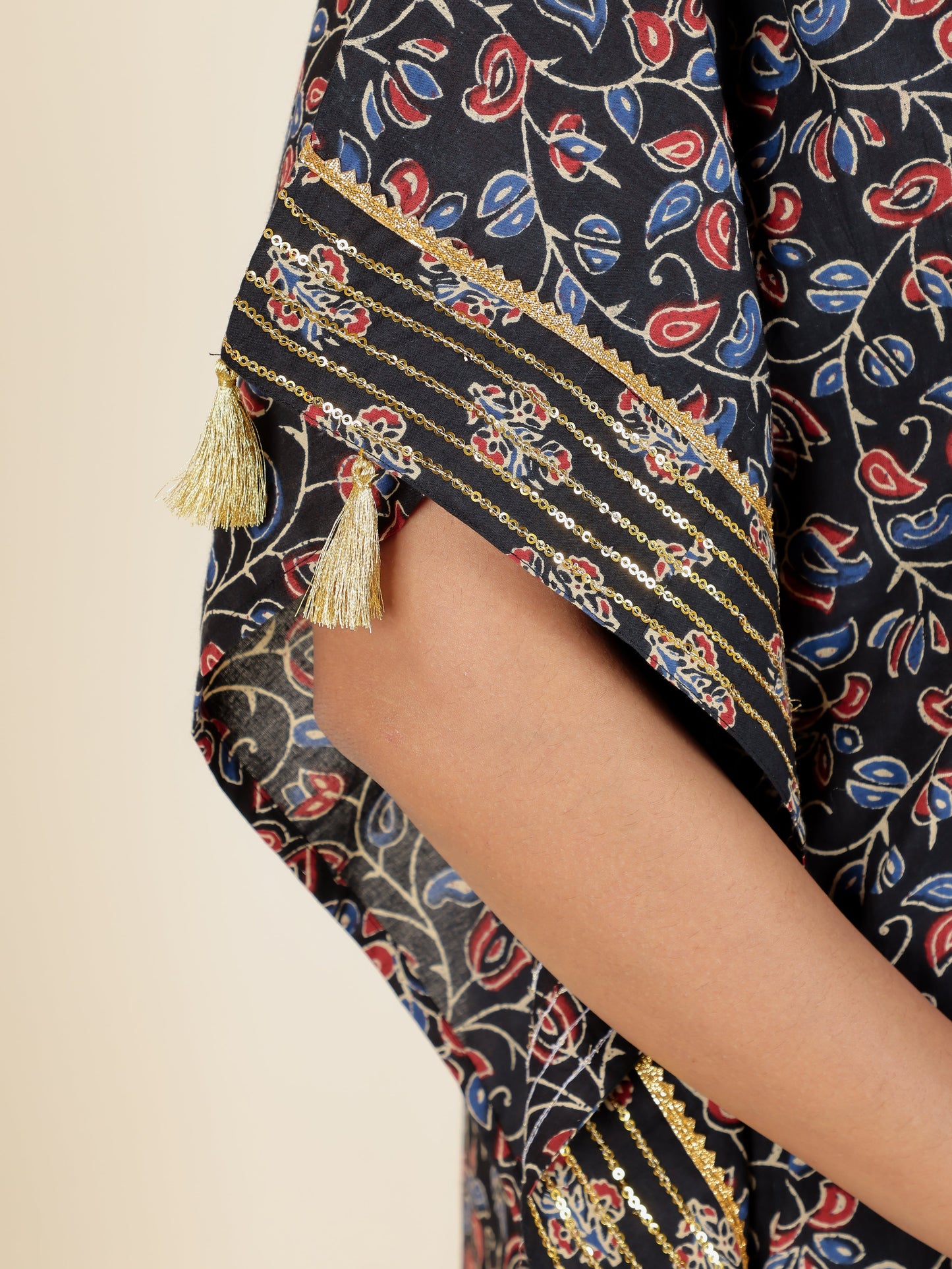 Soft Cotton Floral Kaftan Black Kurta