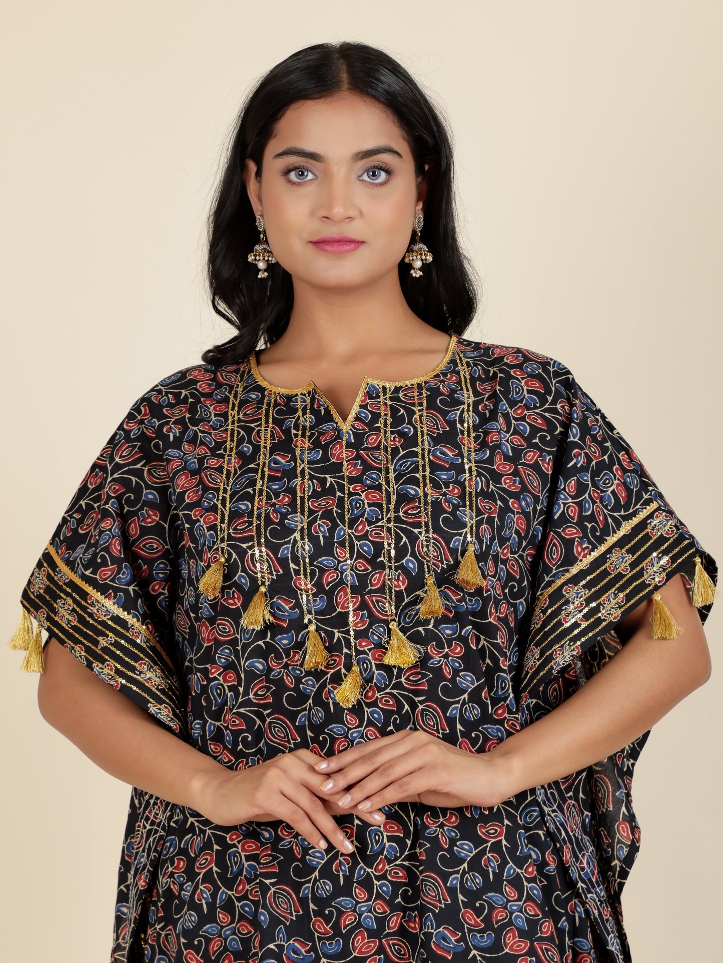 Soft Cotton Floral Kaftan Black Kurta