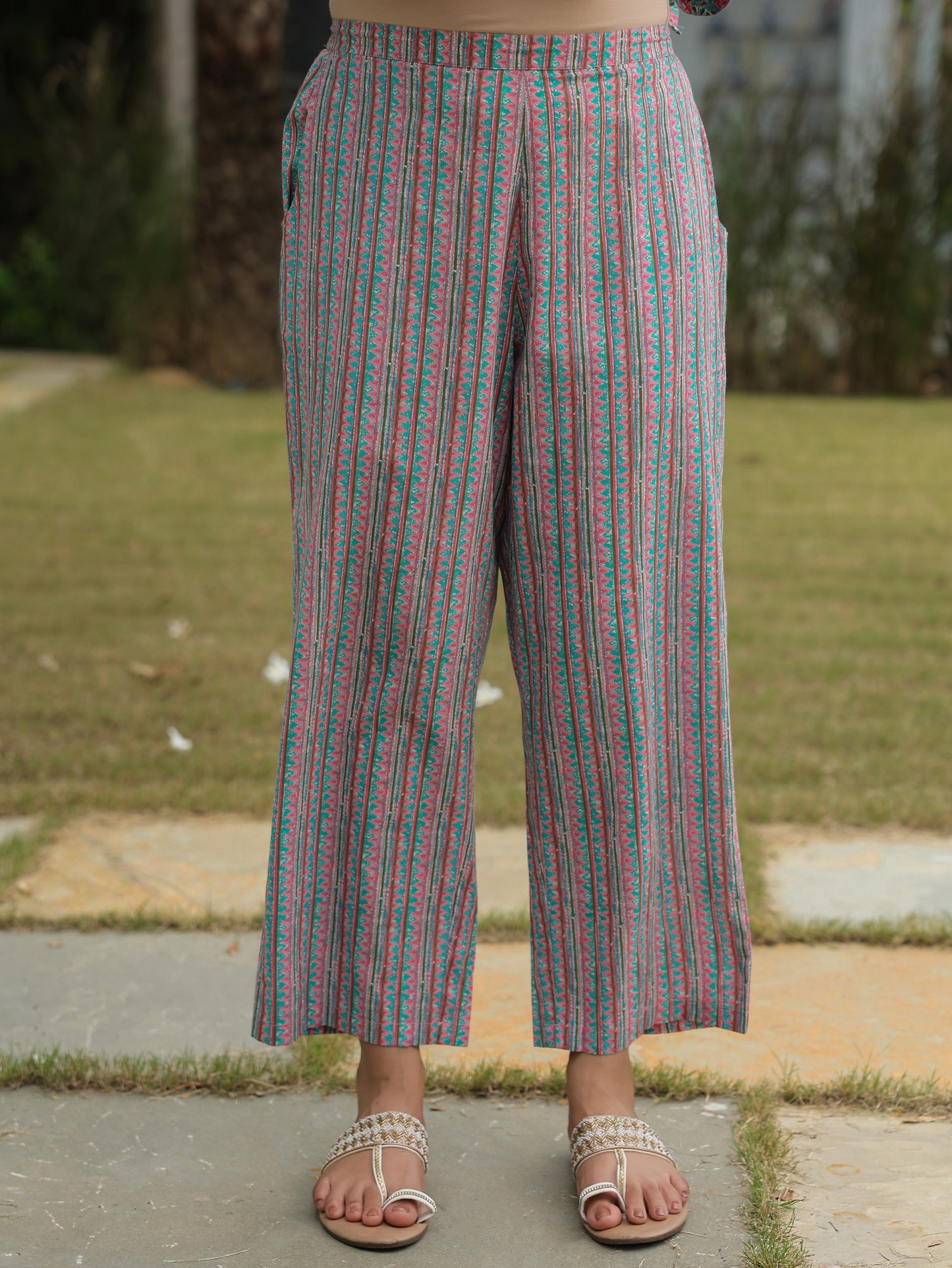 Soft Cotton Striped Multicolor Straight Trousers
