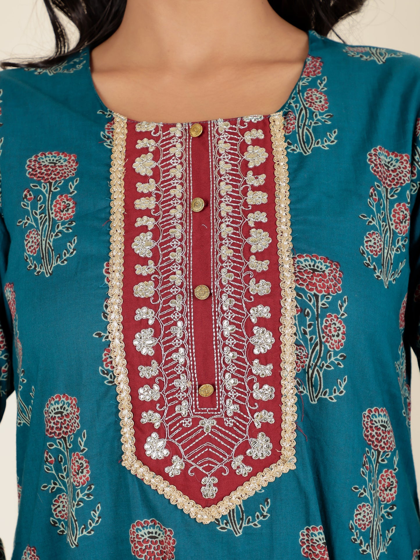 Soft Cotton Block Straight Blue Kurta