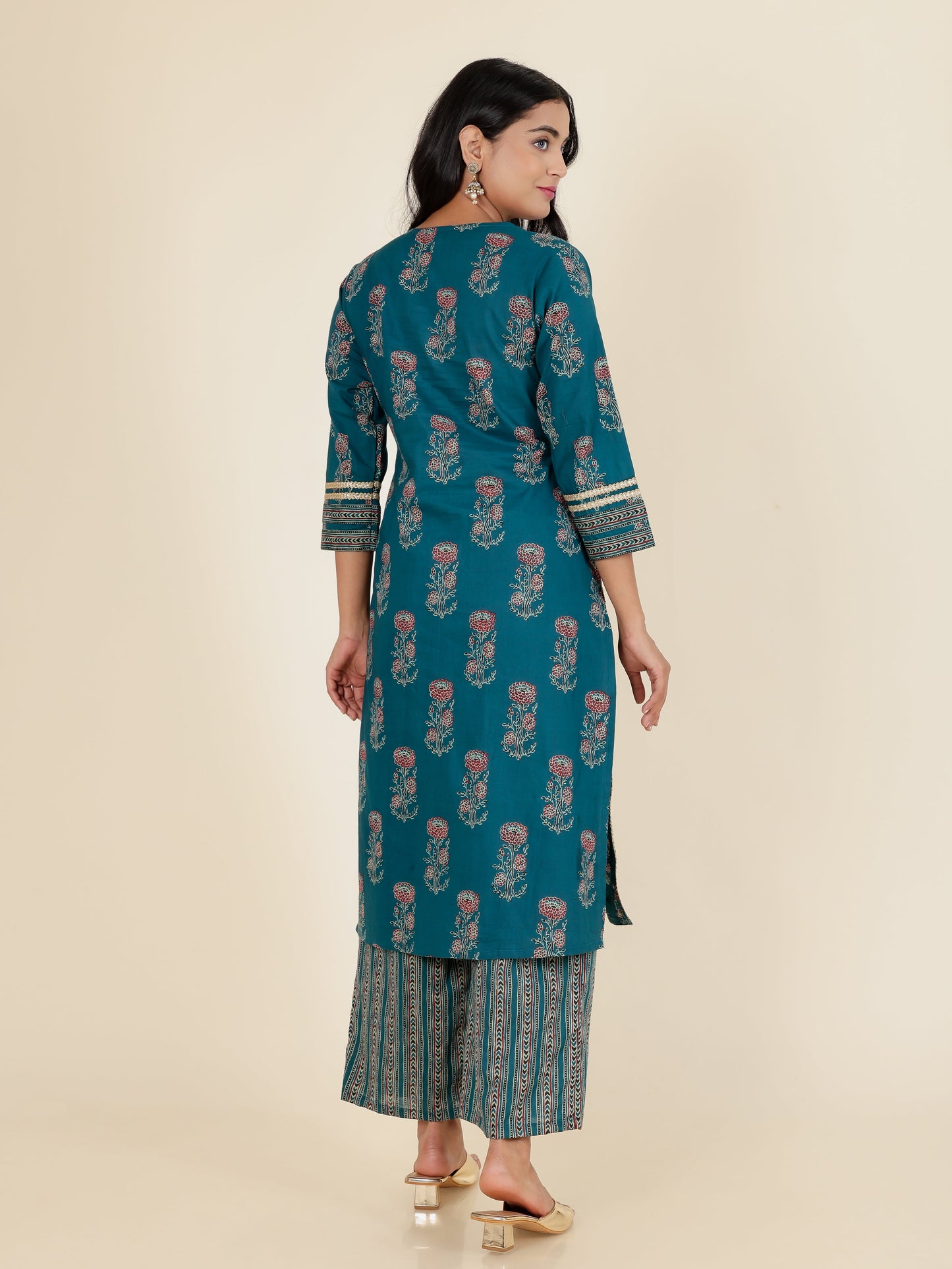 Soft Cotton Block Straight Blue Kurta