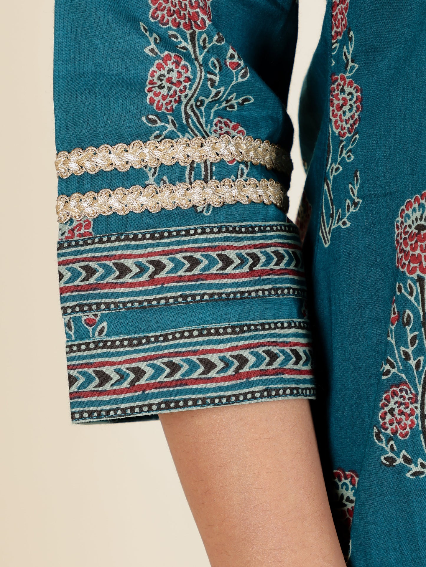Soft Cotton Block Straight Blue Kurta