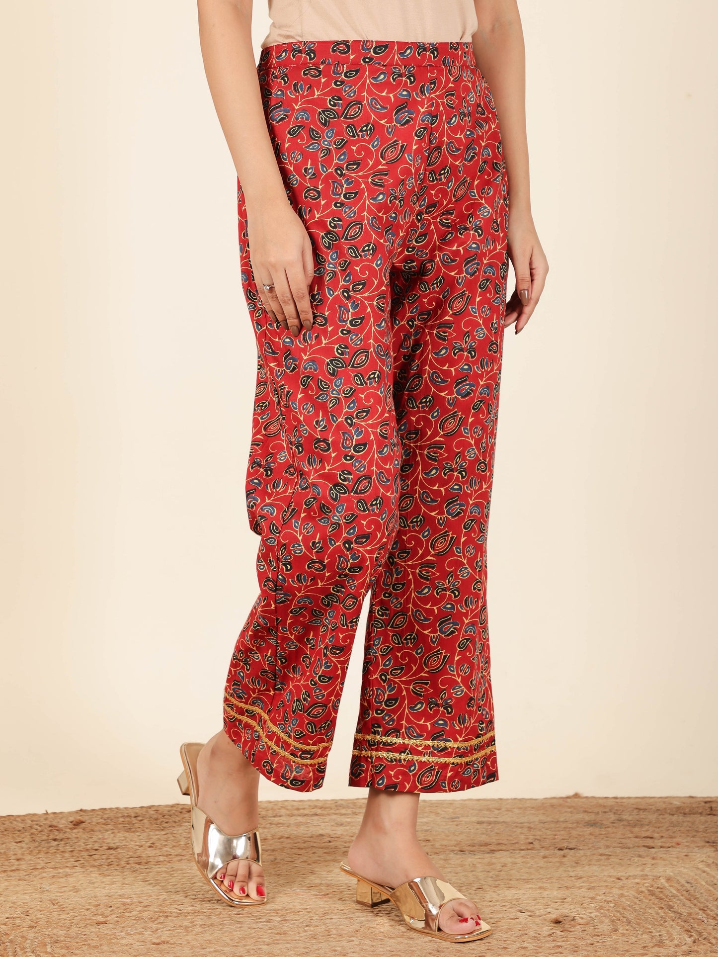Soft Cotton Floral Straight Red Kurta