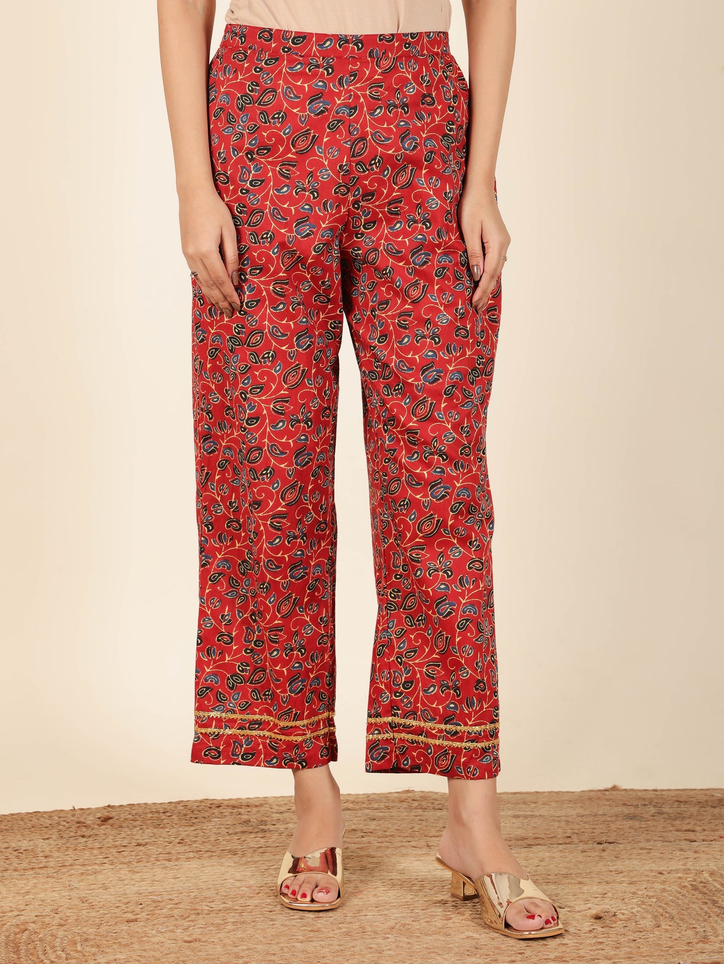 Soft Cotton Floral Straight Red Kurta