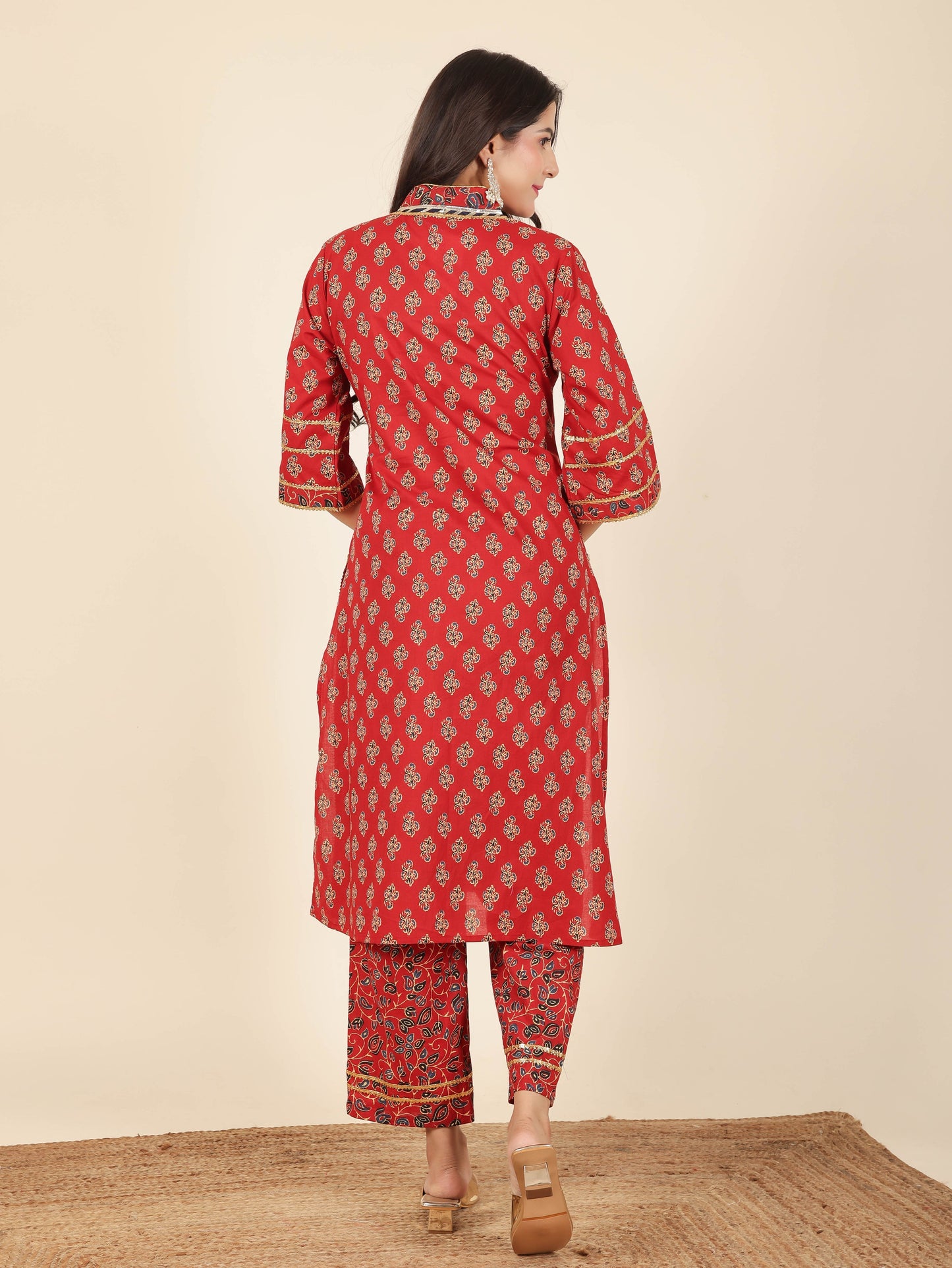 Soft Cotton Floral Straight Red Kurta